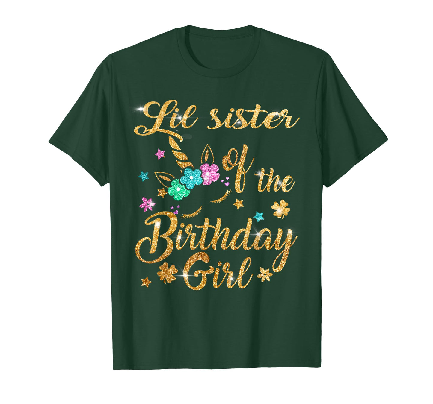 Lil Sister of The Birthday Girl Unicorn T-Shirt