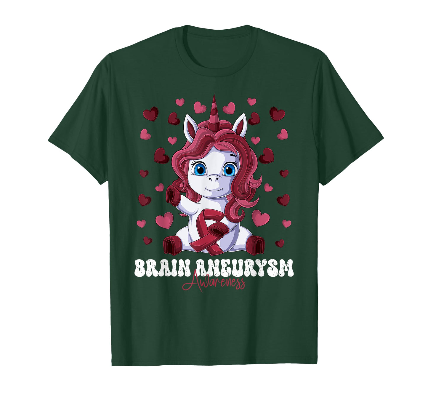 Brain Aneurysm Awareness Month Burgundy Ribbon Unicorn T-Shirt