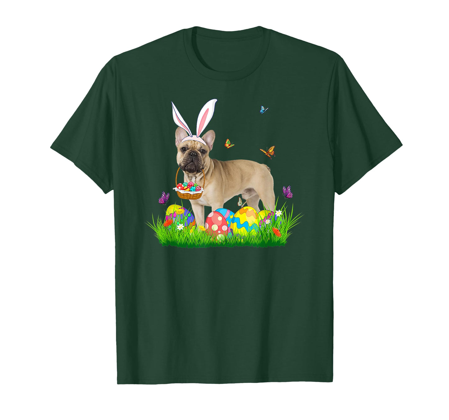 Bunny French Bulldog With Egg Basket Easter Hunting Egg Men Women T-Shirt