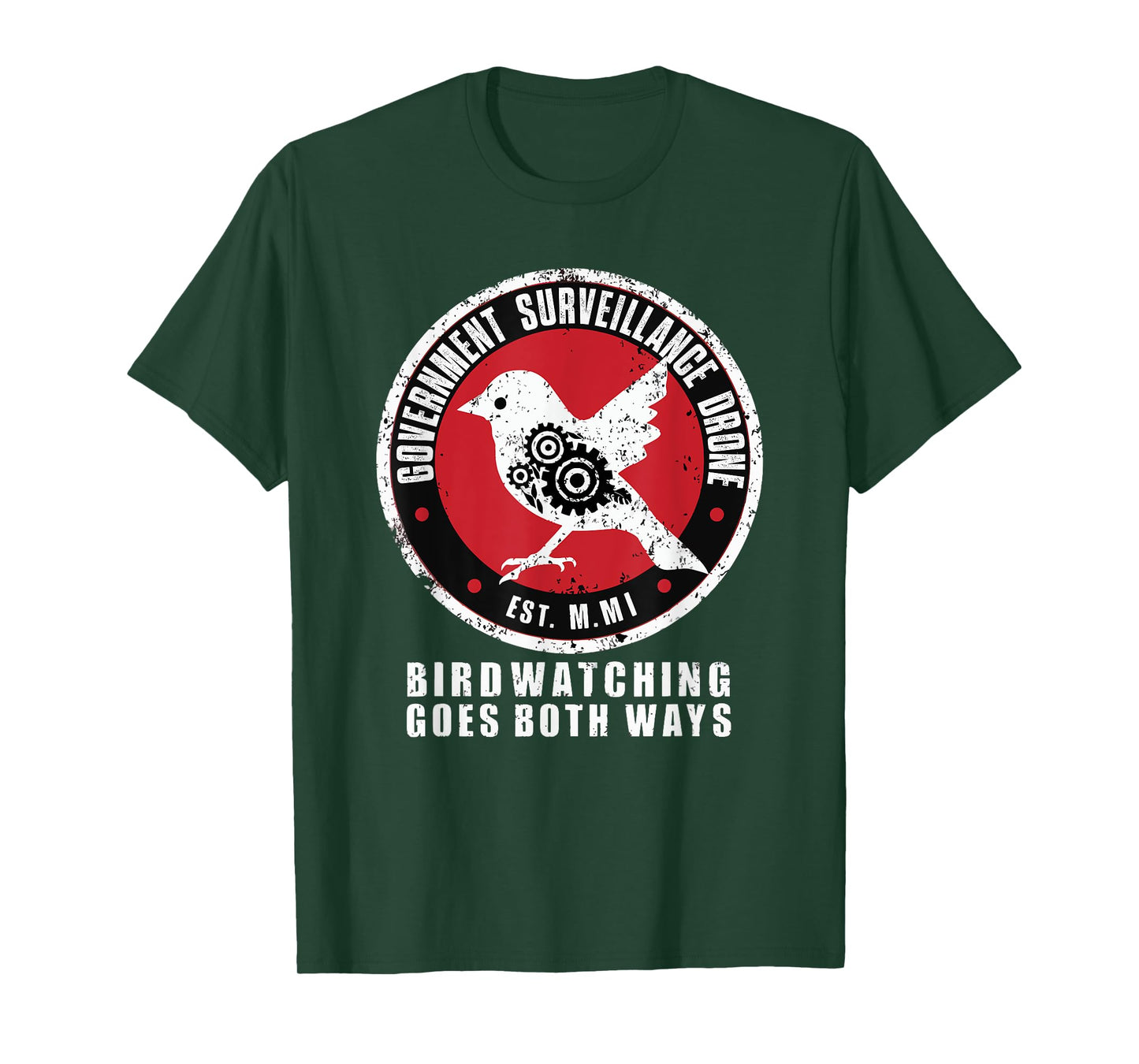 Birdwatcher, Birder & Birding Lover Apparel Satirical Government Surveillance Drone Bird Watcher T-Shirt, Small, Black