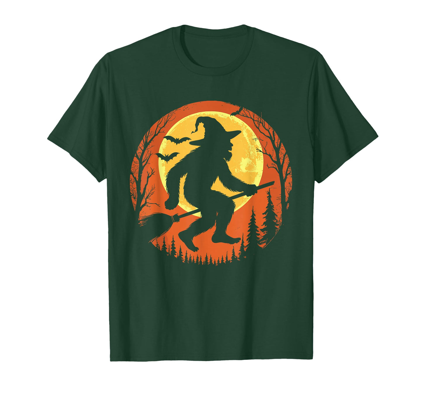 Funny Bigfoot Halloween Spooky Sasquatch Witch Hat Broom T-Shirt