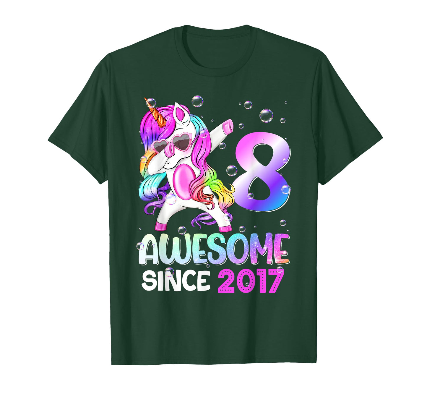 Awesome Since 2017 Dabbing Unicorn 8th Birthday T-Shirt