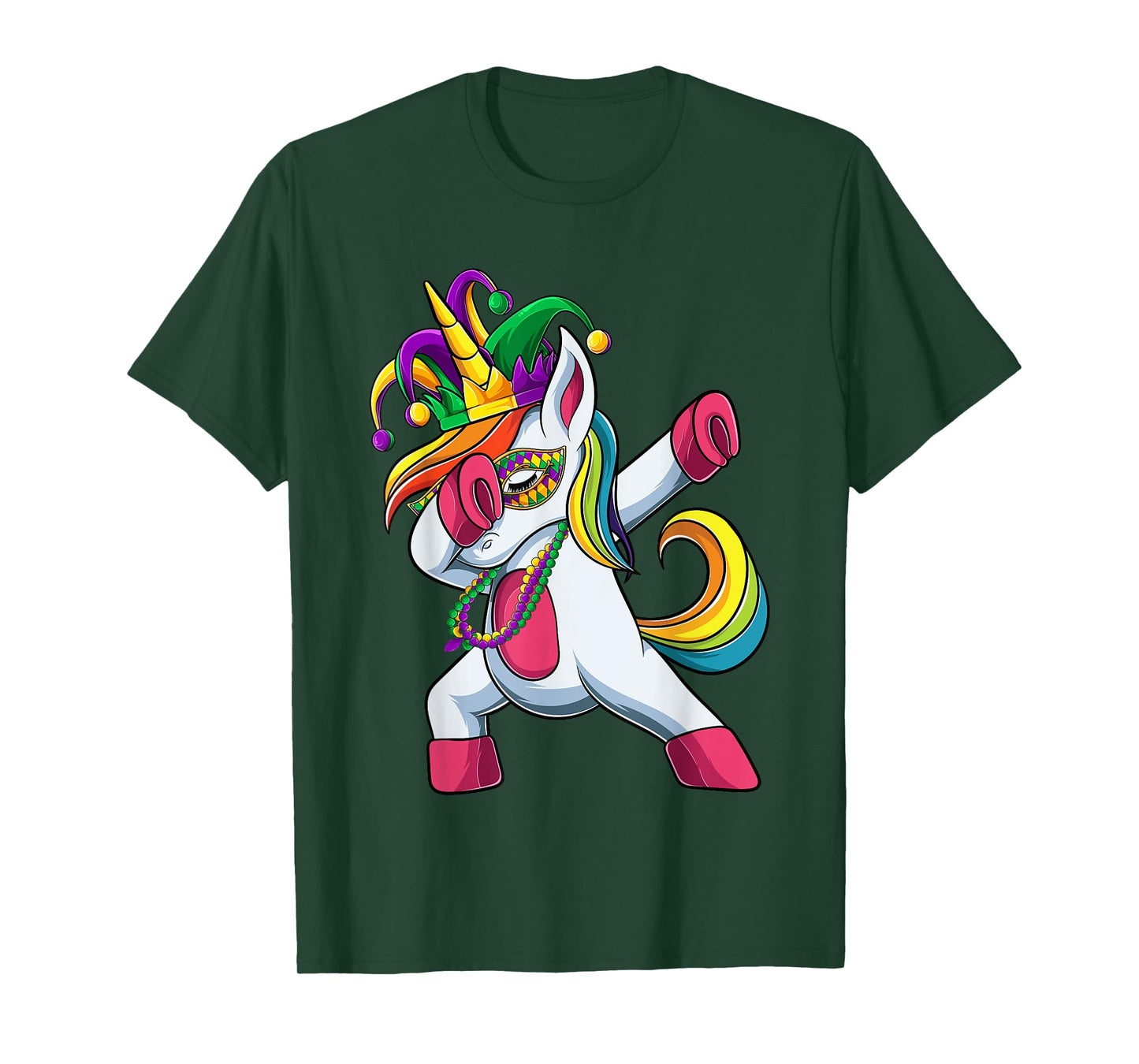 Dabbing Unicorn Jester Mardi Gras Shirt, Kids Girls T-Shirt