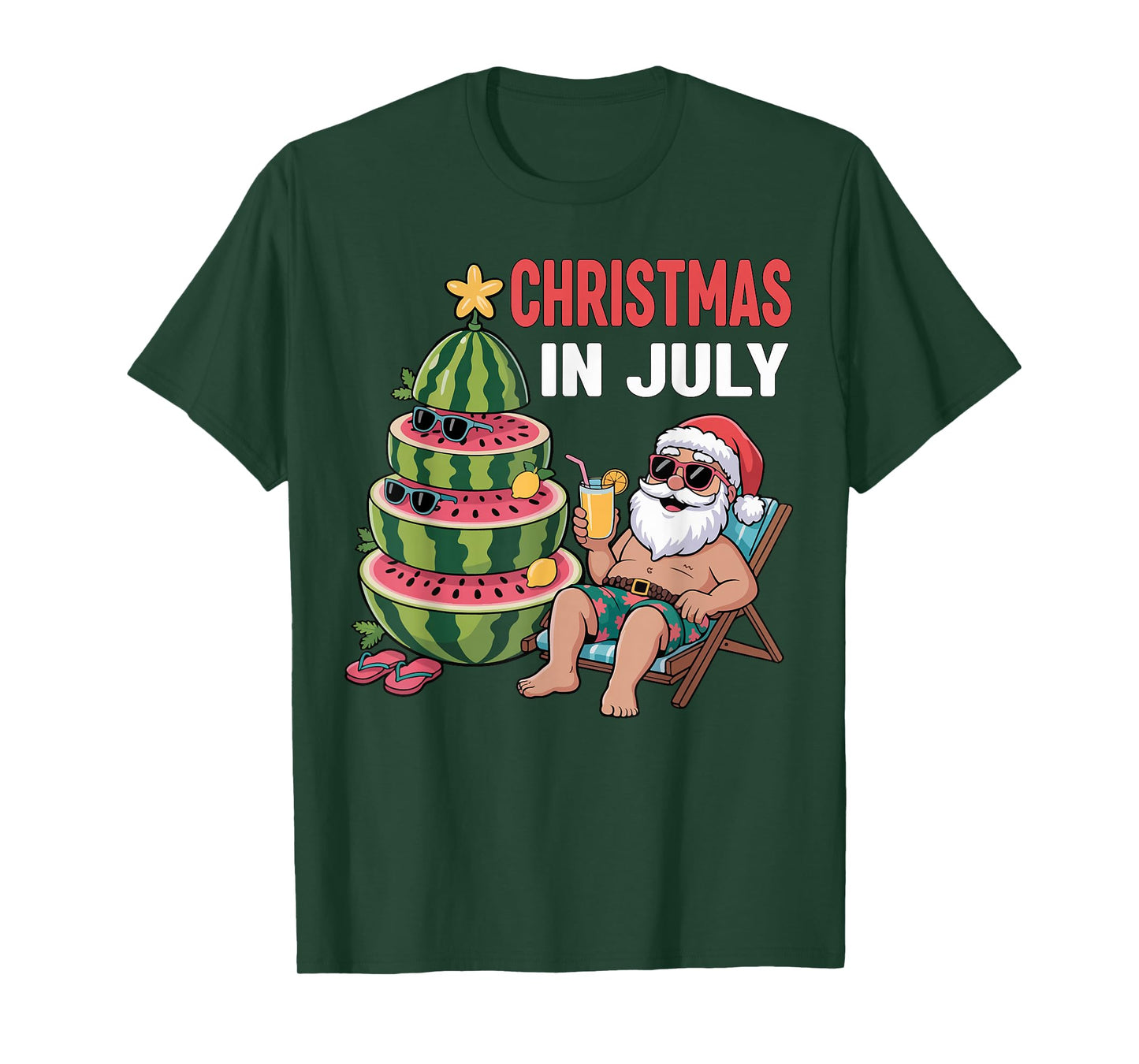 Christmas In July Santa Beach Watermelon Kids Toddler Youth T-Shirt