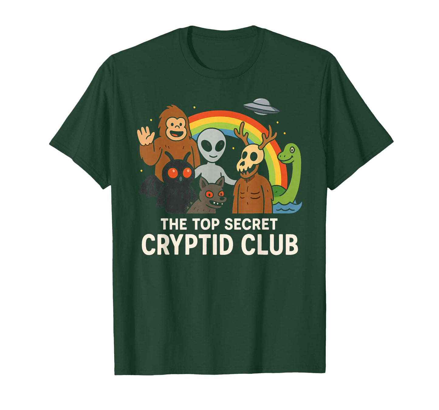 Top Secret Cryptid Club With Mothman Wendigo Nessie Bigfoot T-Shirt