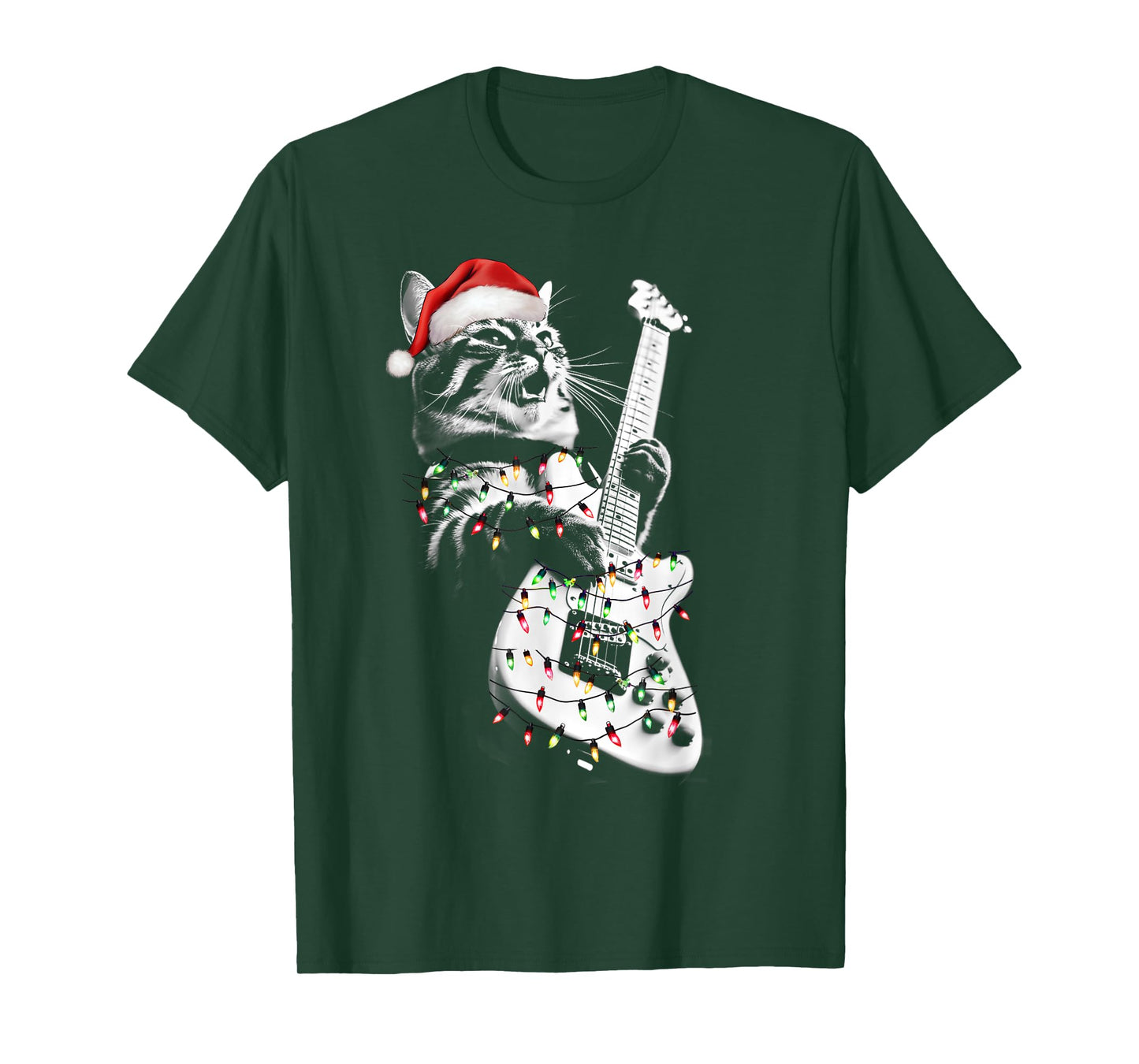 Rock Cat Playing Guitar Funny Guitar Cat Christmas Group T-Shirt for Men Women Kids