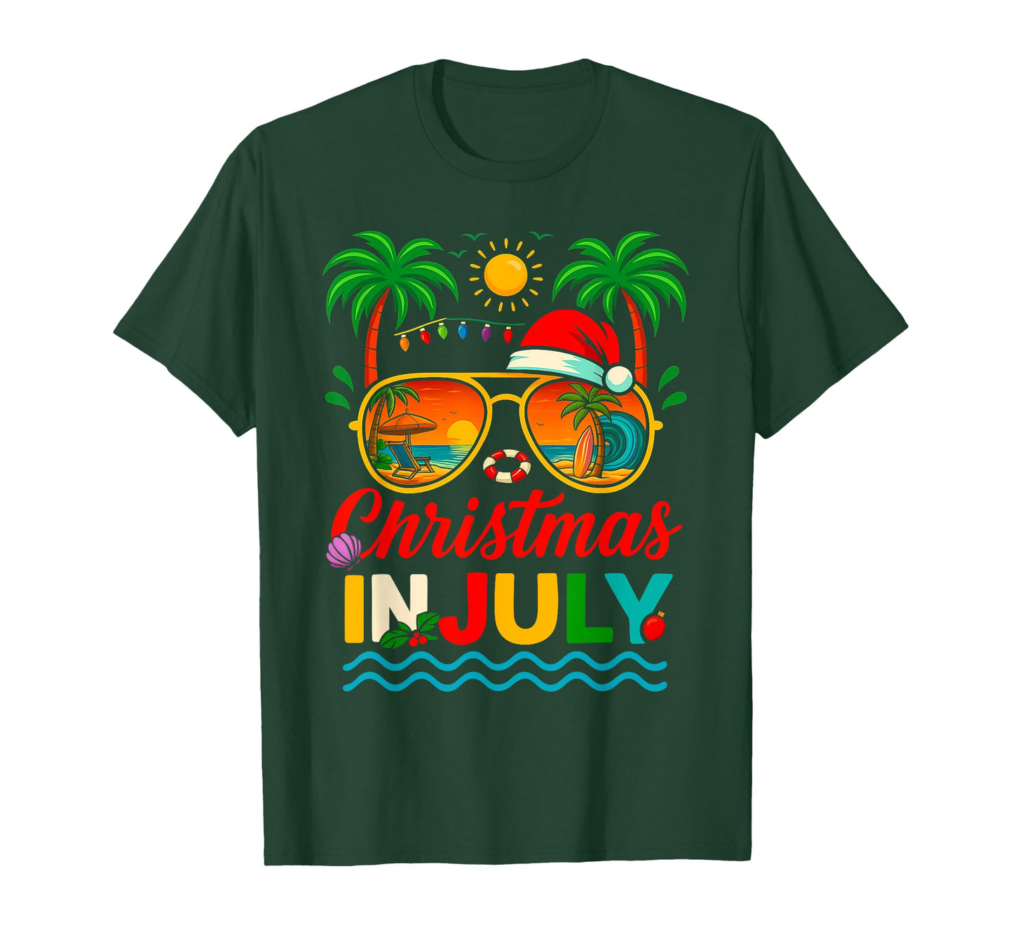 Santa Claus Sunglasses Beach Christmas in July Men Women Kid T-Shirt
