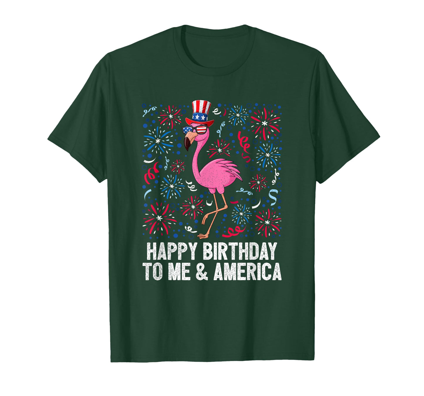 4th Of July Happy Birthday To Me And America Flag Flamingo T-Shirt