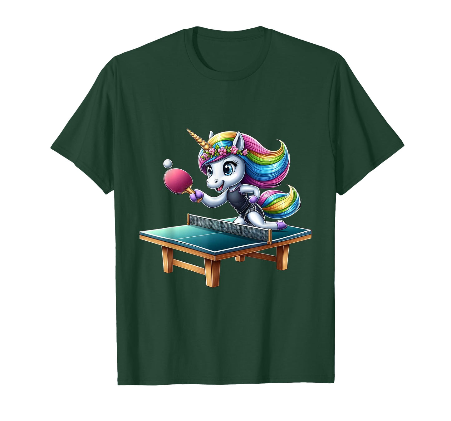 Unicorn Table Tennis Ping Pong Boys Girls Women Kids Teens T-Shirt