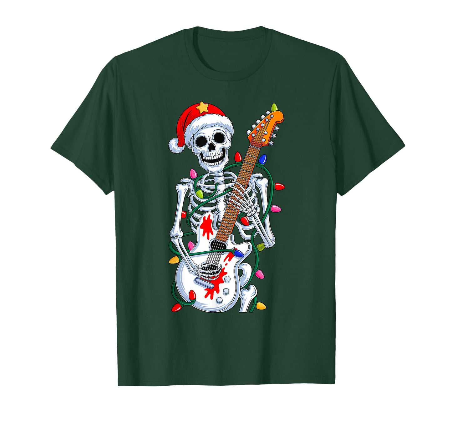 Christmas Rocker Skeleton Santa Rock Hand Xmas Men Boys Kids T-Shirt
