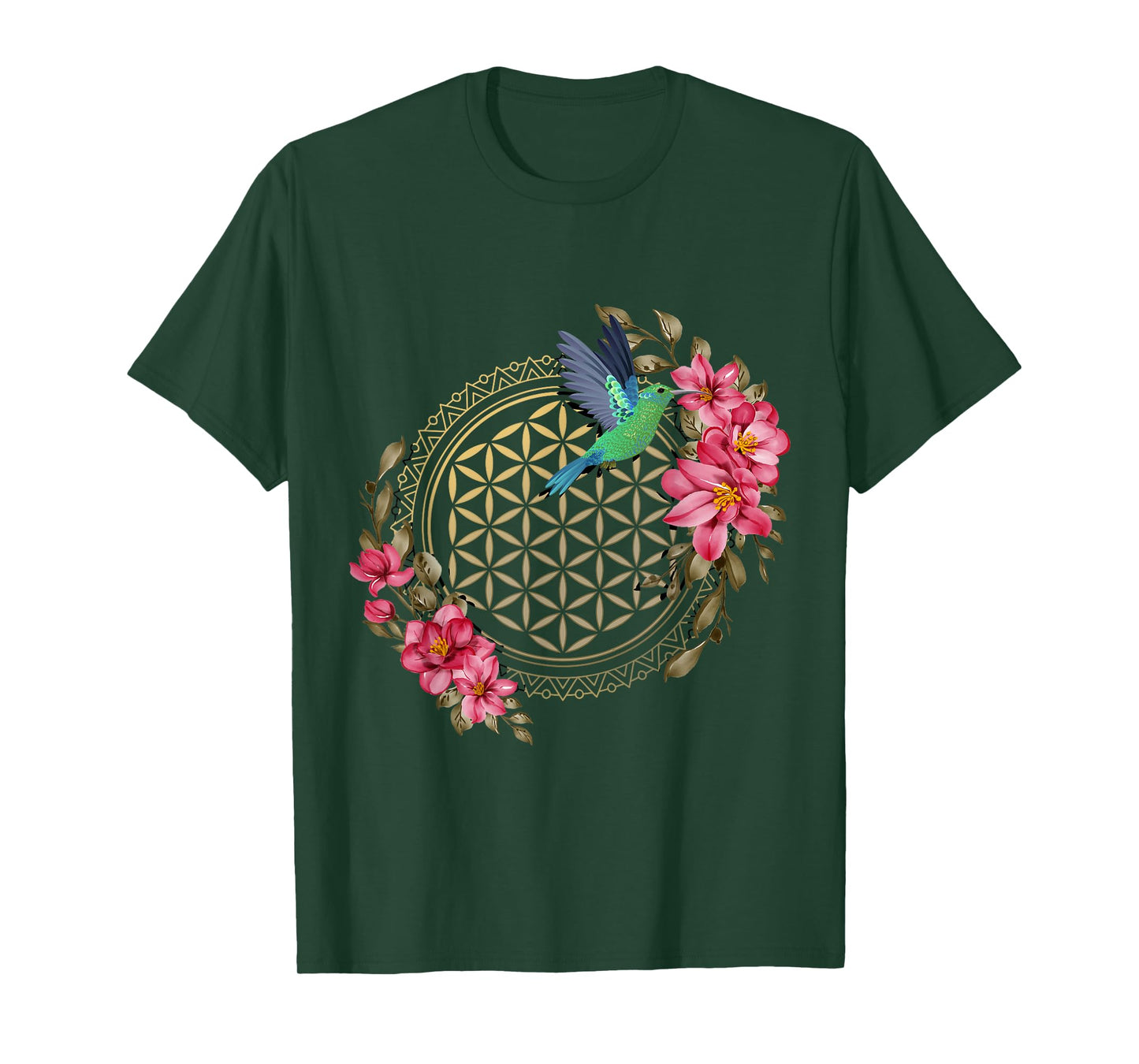 Hummingbirds Sacred Geometry Flower Of Life Hummingbird T-Shirt