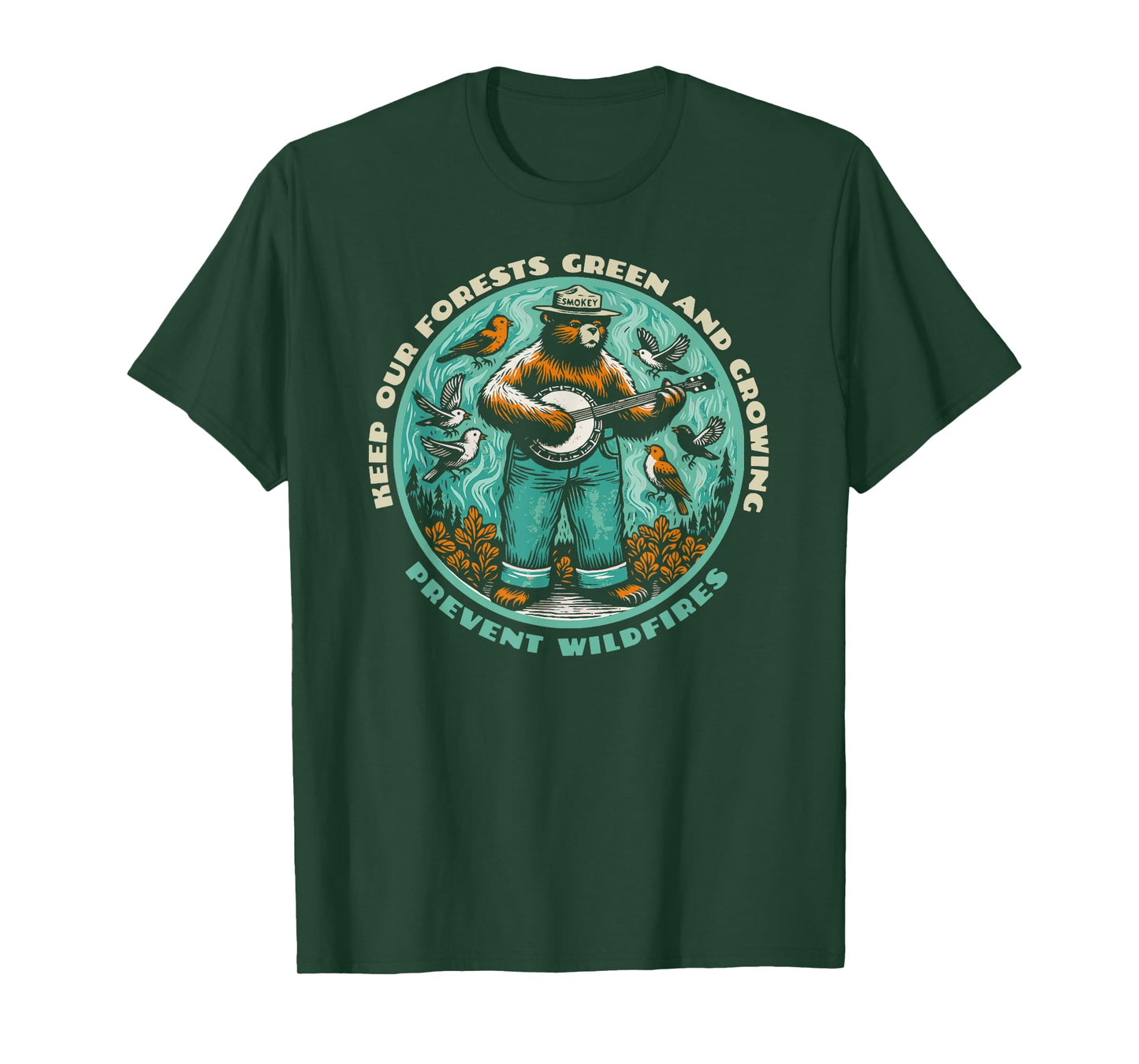 Prevent Wildfires Smokey Bear, Banjo & Birds T-Shirt