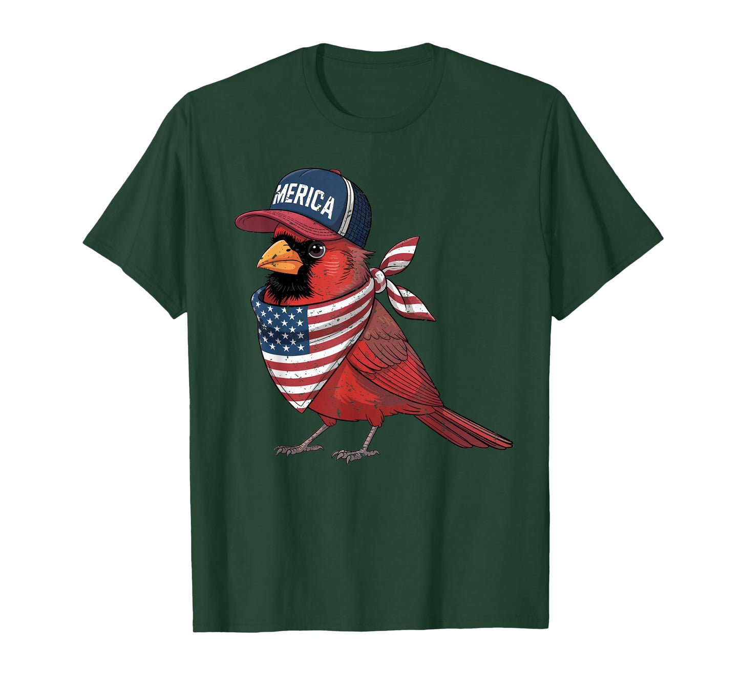 Cardinal Bird 4th of July US American Flag Patriotic T-Shirt