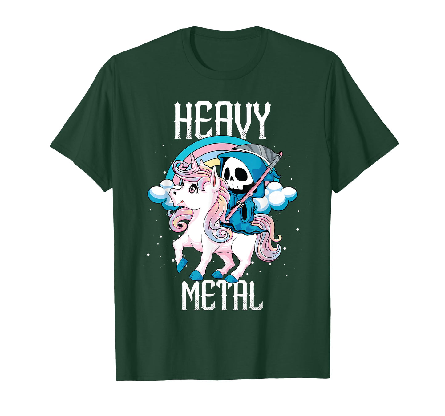 Kawaii Pastel Heavy Metal Rock Rainbow Grim Reaper Unicorn T-Shirt