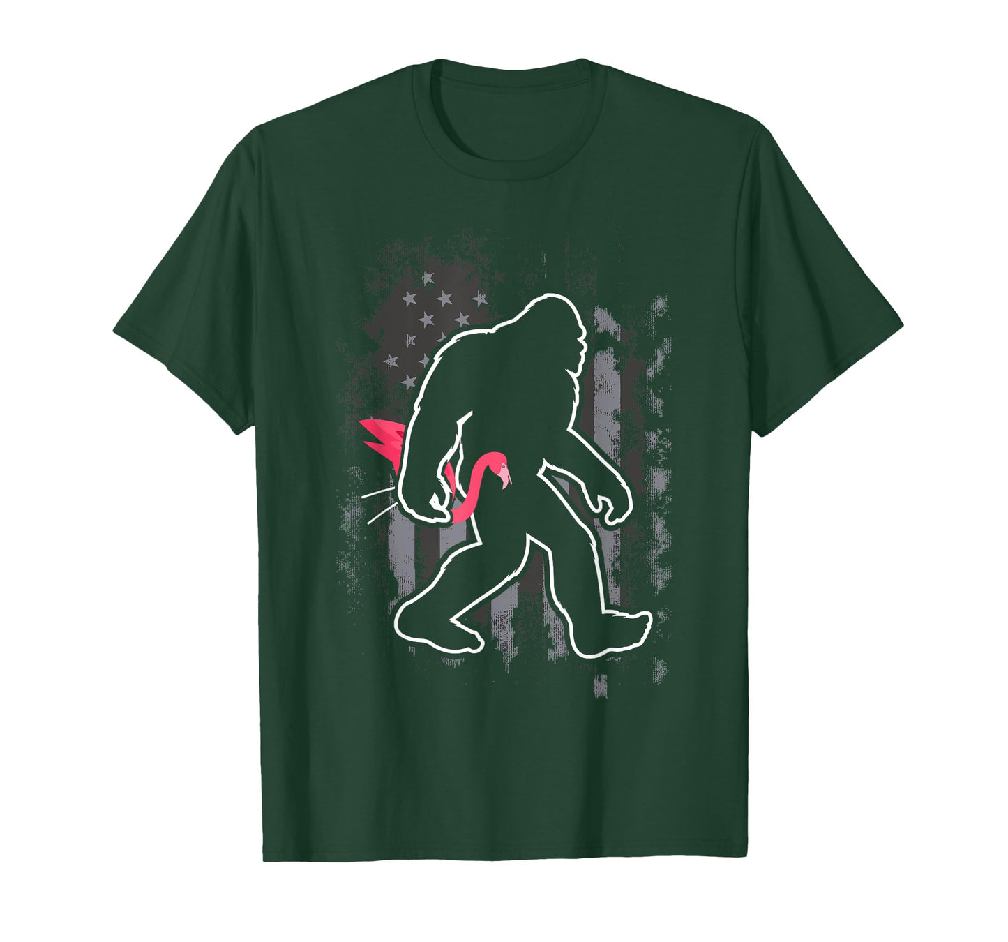 Bigfoot Carrying Lawn Flamingo Funny Sasquatch T-Shirt
