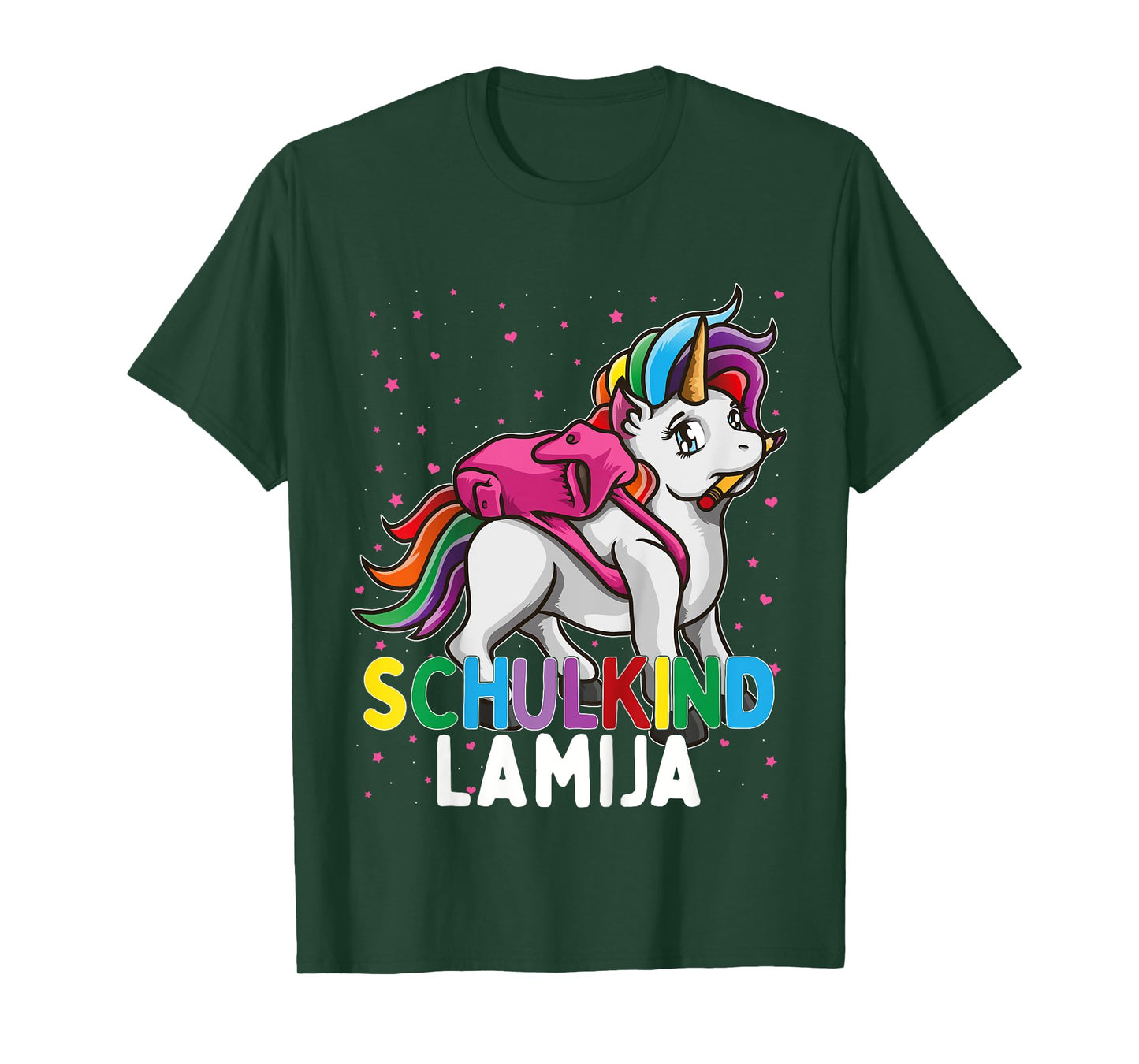 Kids School Child Unicorn Lamija First Name Girls T-Shirt