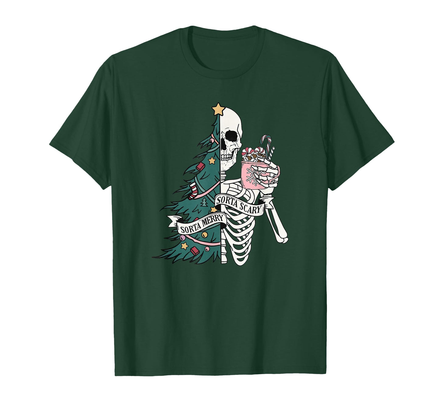 Funny Christmas Sorta Merry Sorta Scary Skeleton Xmas Tree T-Shirt
