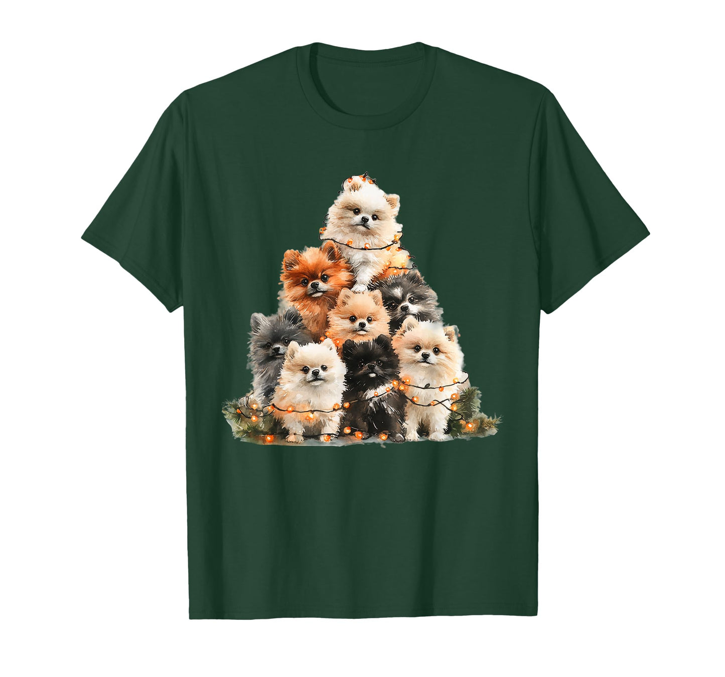 Pomeranian Christmas Tree Light Pajama Dog Lover Xmas T-Shirt for Men Women