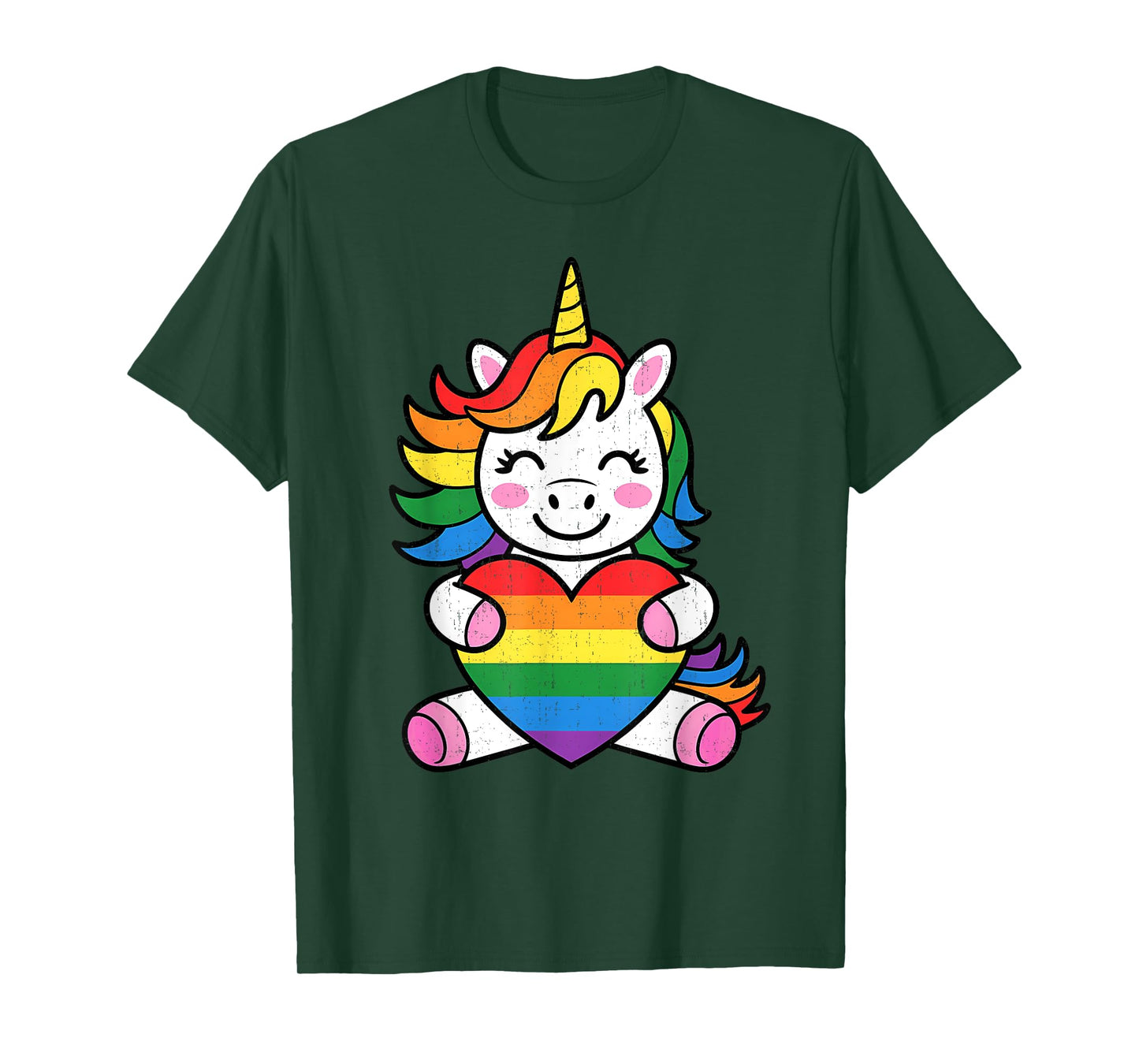 Cute LGBTQ Rainbow Unicorn Holding Heart For Kids T-Shirt