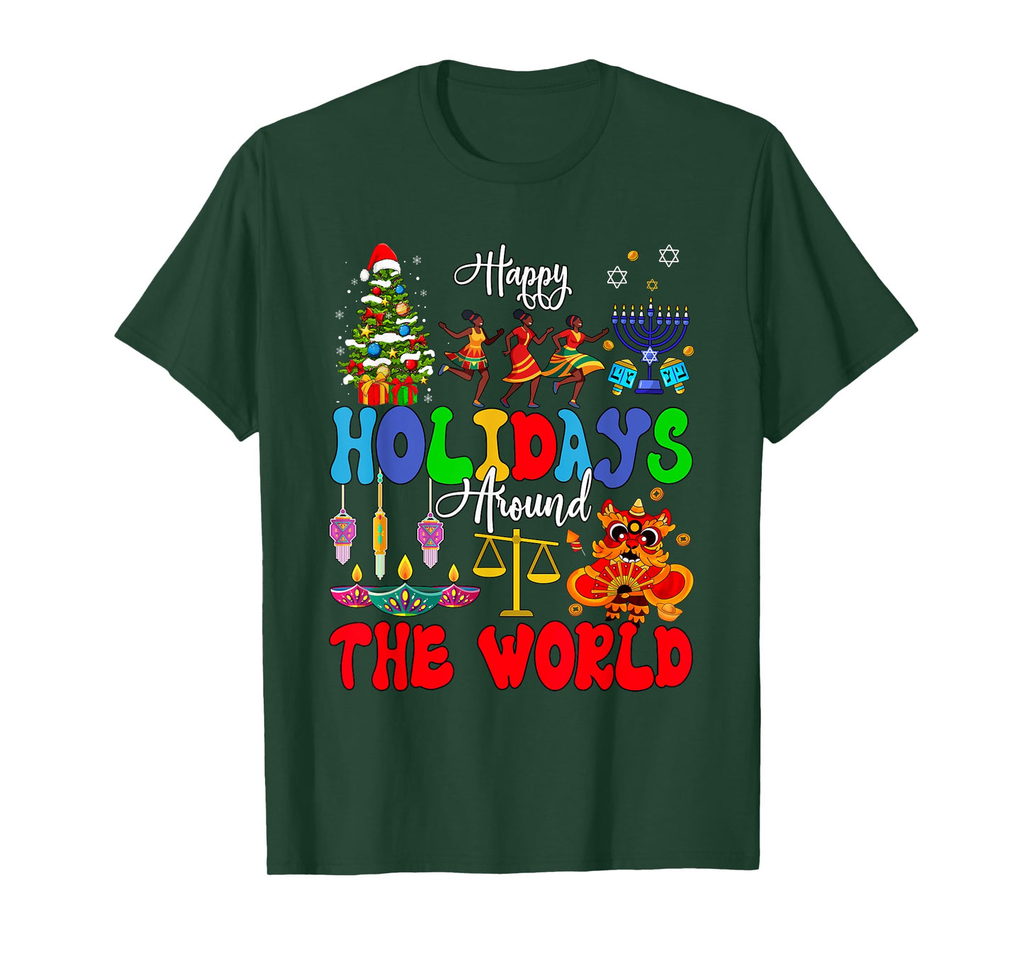 Family Lover Vacations Costume Holidays Around World Xmas Hanukkah Kwanzaa Diwali New Year Unisex-Kids T-Shirt Black Small
