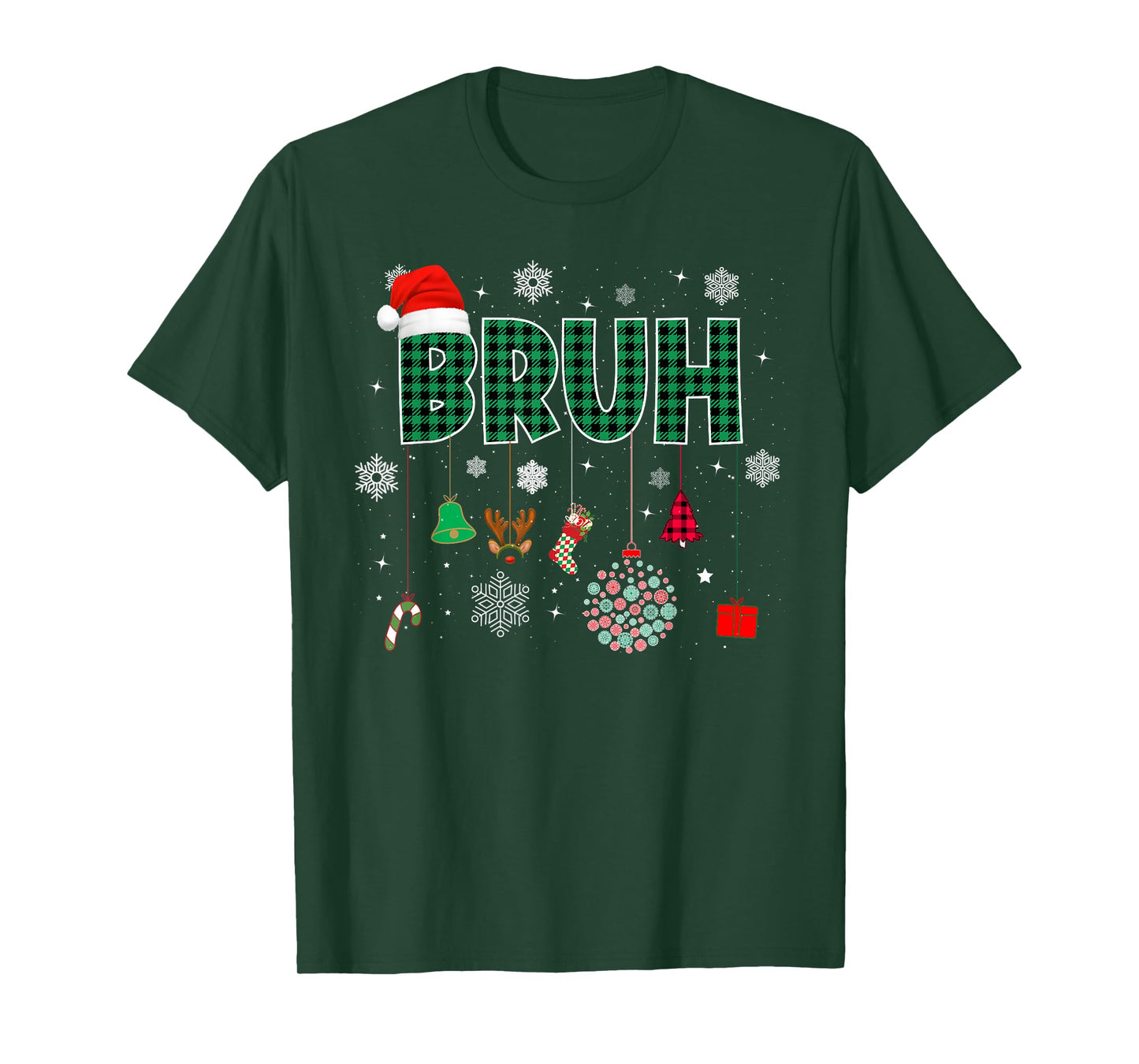Bruh Christmas Green Plaid Boys Kids Girls Xmas Pajamas T-Shirt