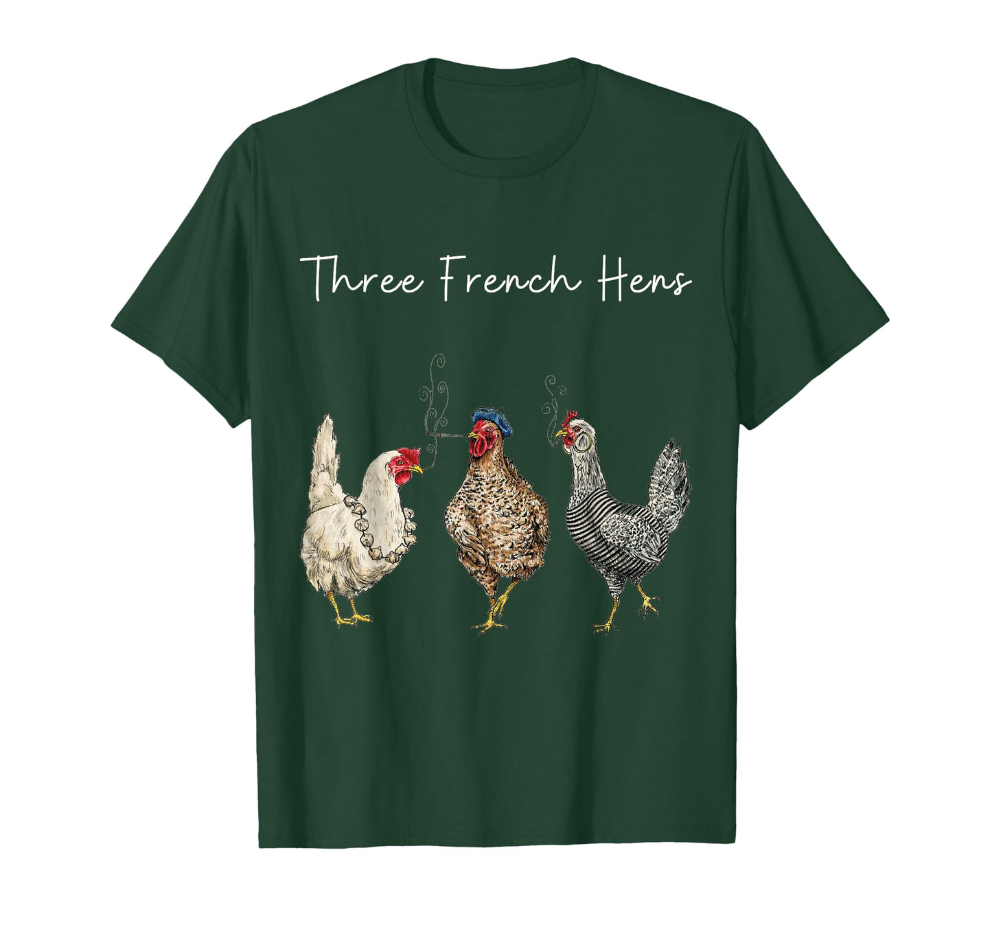 Funny Christmas Pun Three French Hens Chicken Puns Womens T-Shirt