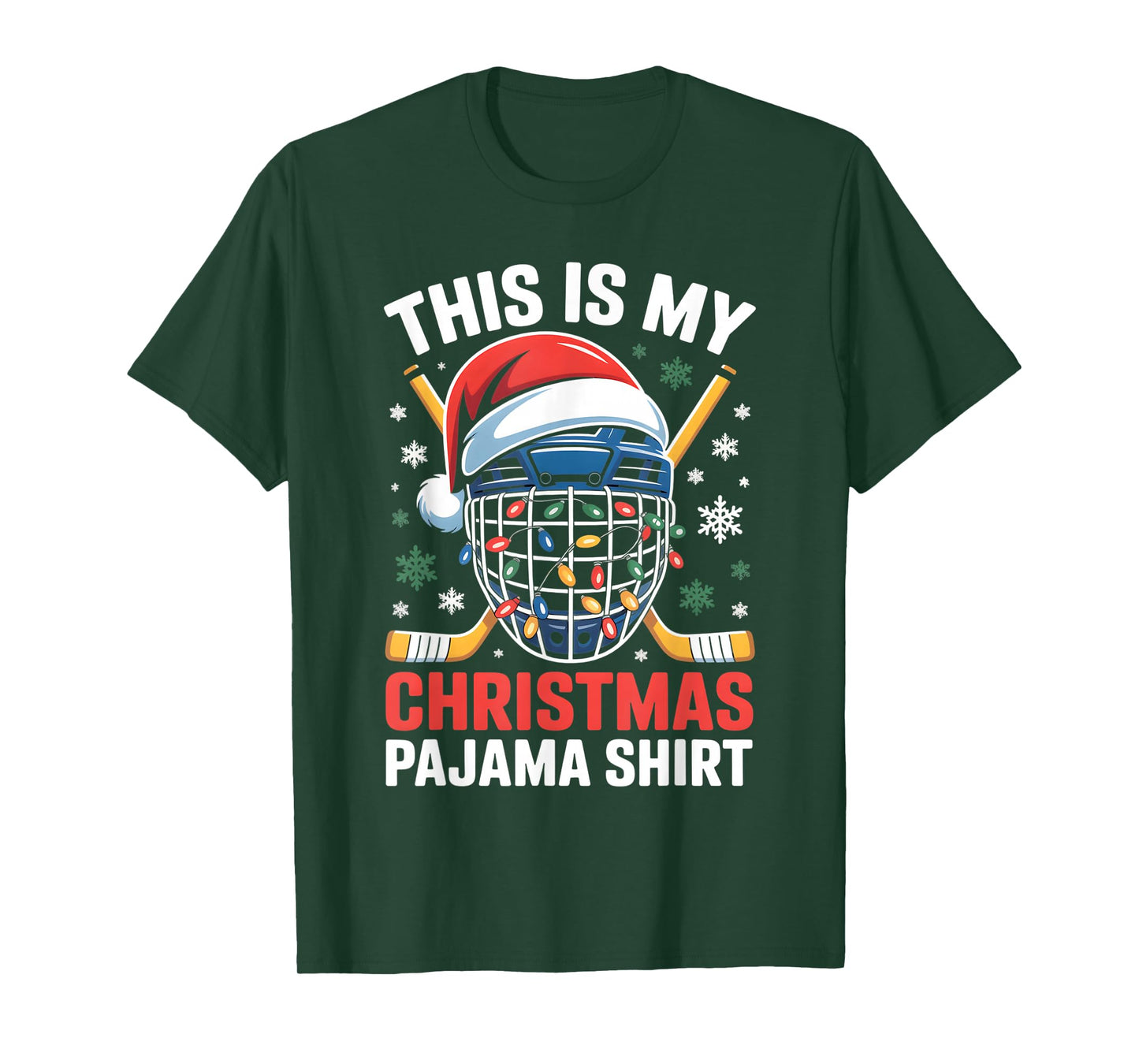 My Christmas Hockey Pajama Shirt Helmet Santa Xmas Men Boys T-Shirt