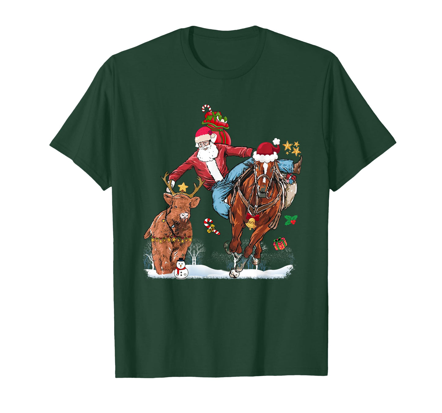 Cowboy Santa Bulldogging Western Cowboy Xmas Funny Christmas T-Shirt