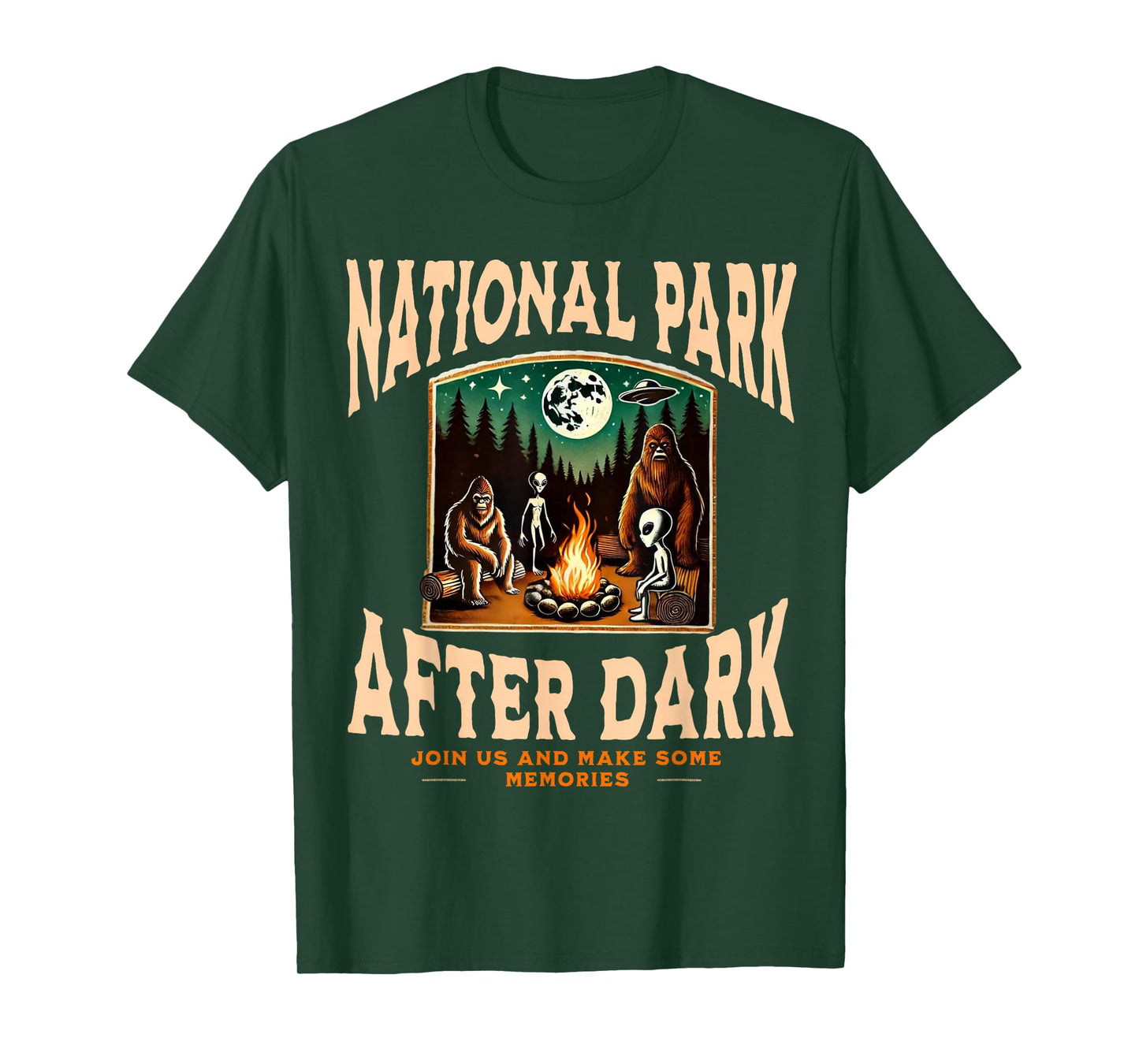 Funny National Park After Dark Alien Bigfoot Campfire T-Shirt