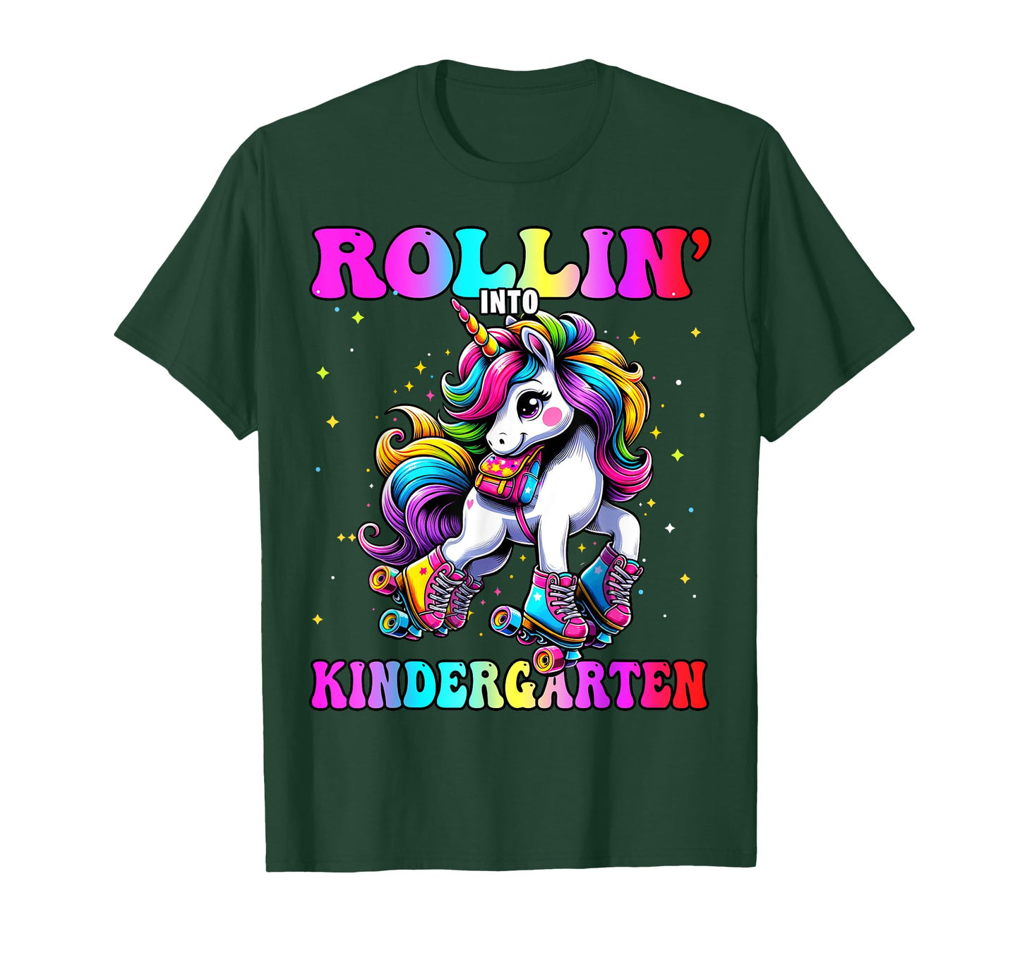 Kindergarten Back To School First Day Girls Rollin Unicorn T-Shirt