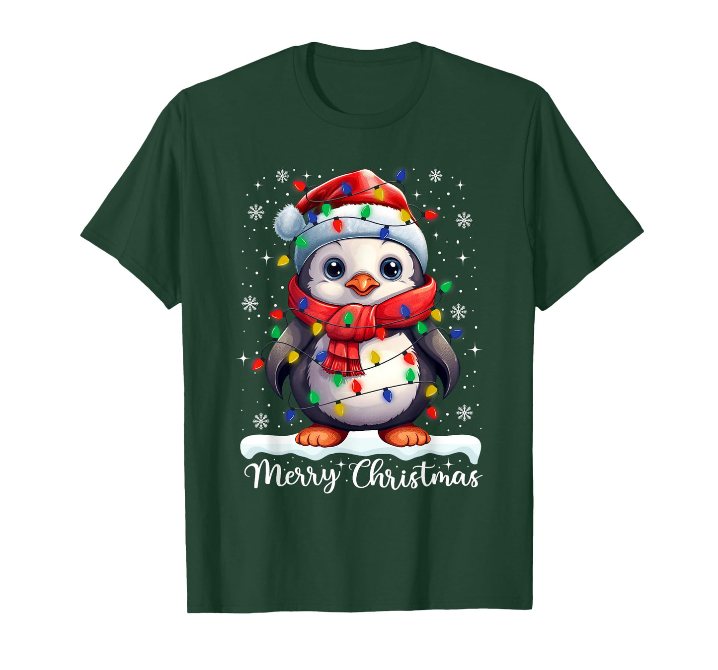 Merry Christmas Penguin Santa Hat Xmas Family Men Women T-Shirt