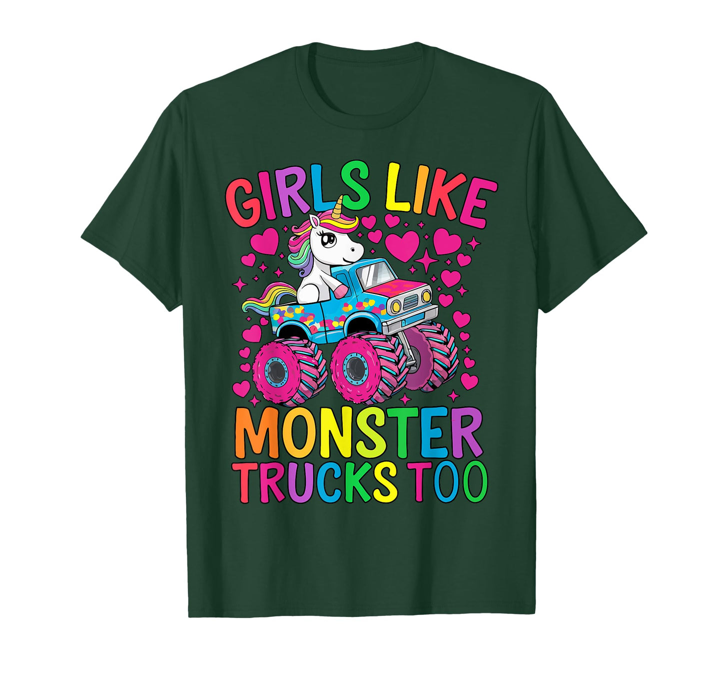 Girls Like Monster Trucks Too Funny Unicorn Monster Truck T-Shirt