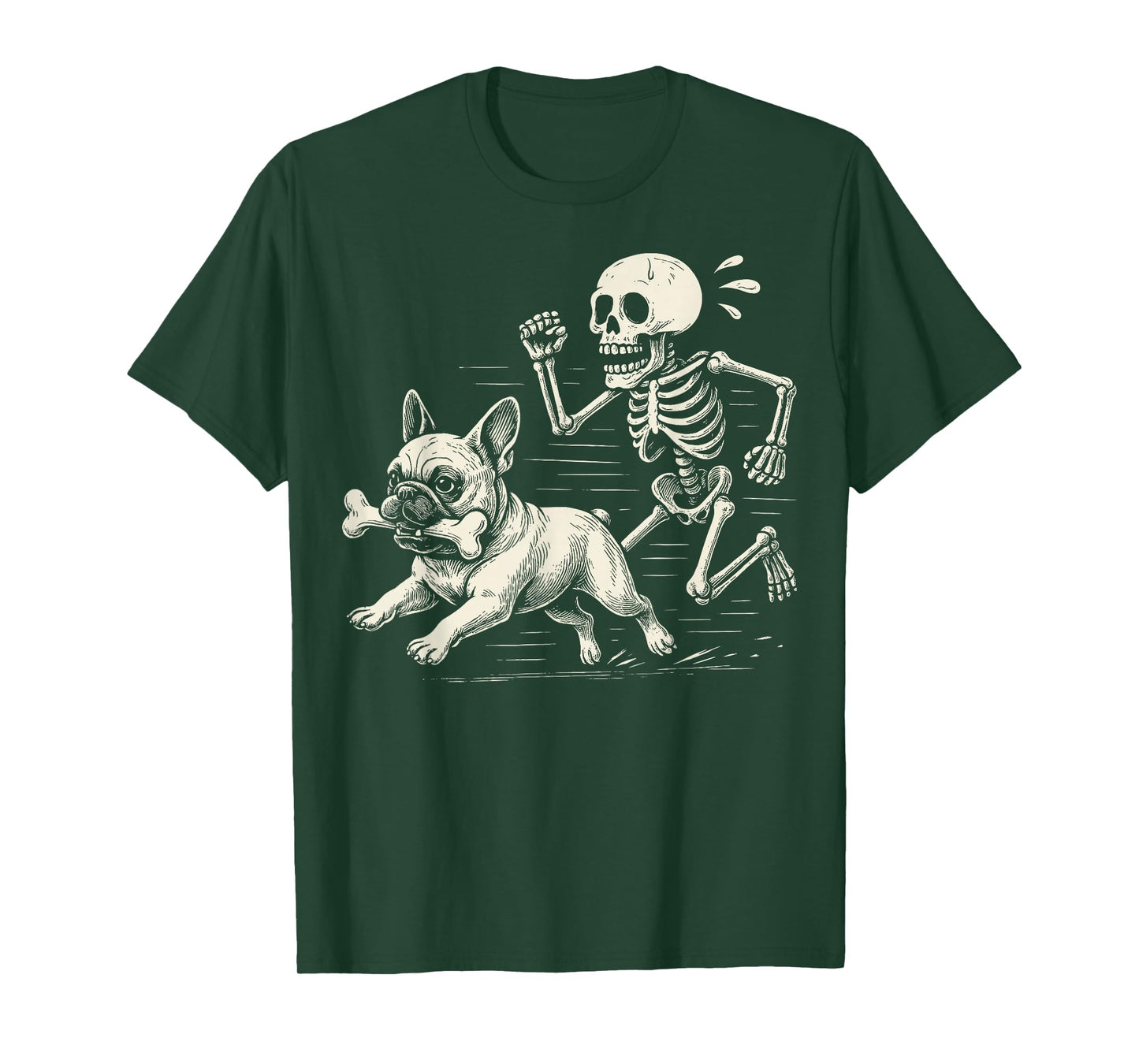 Funny Halloween French Bulldog and Skeleton T-Shirt