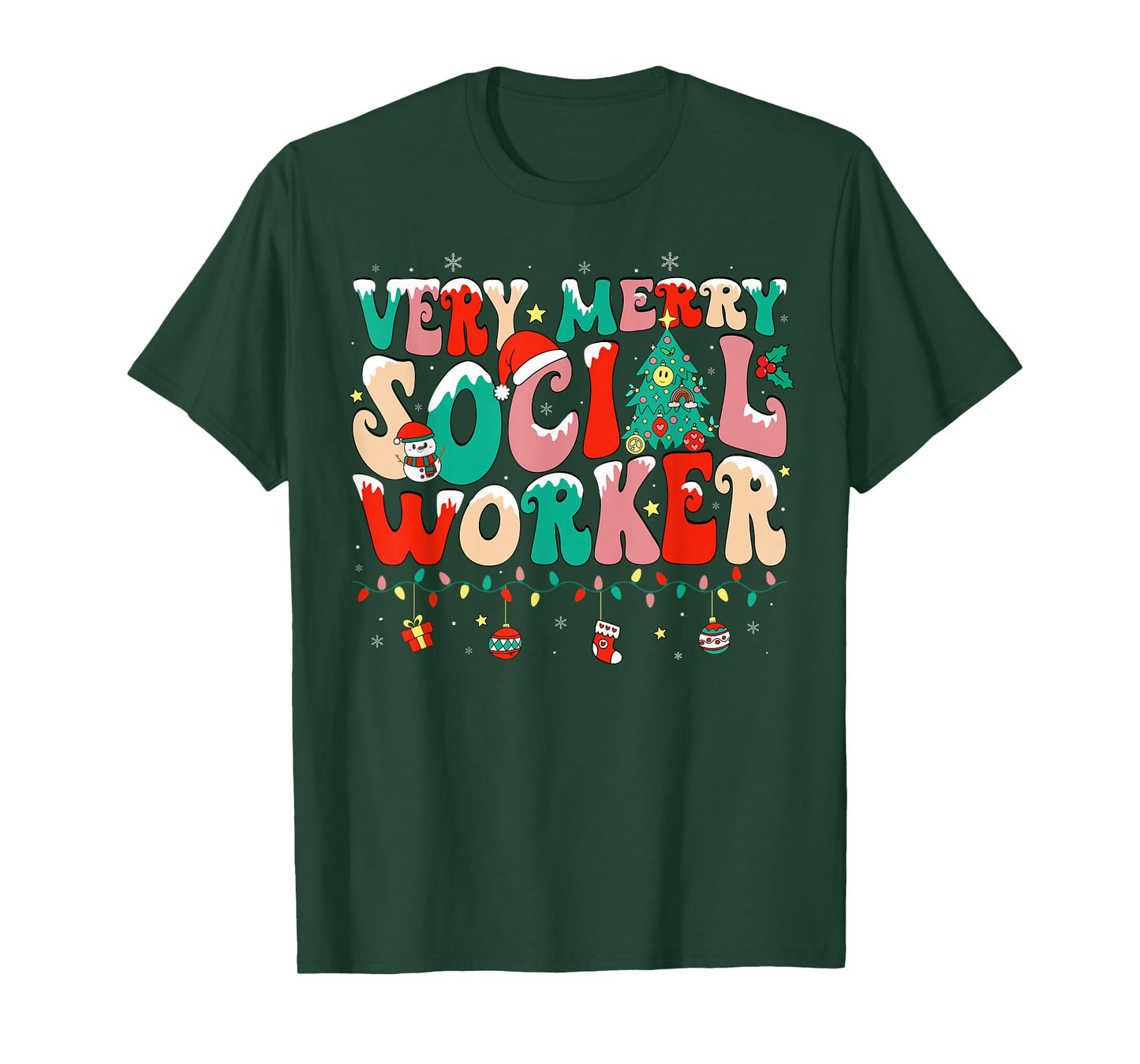 Very Merry Social Worker Xmas Cool Christmas Social Worker T-Shirt