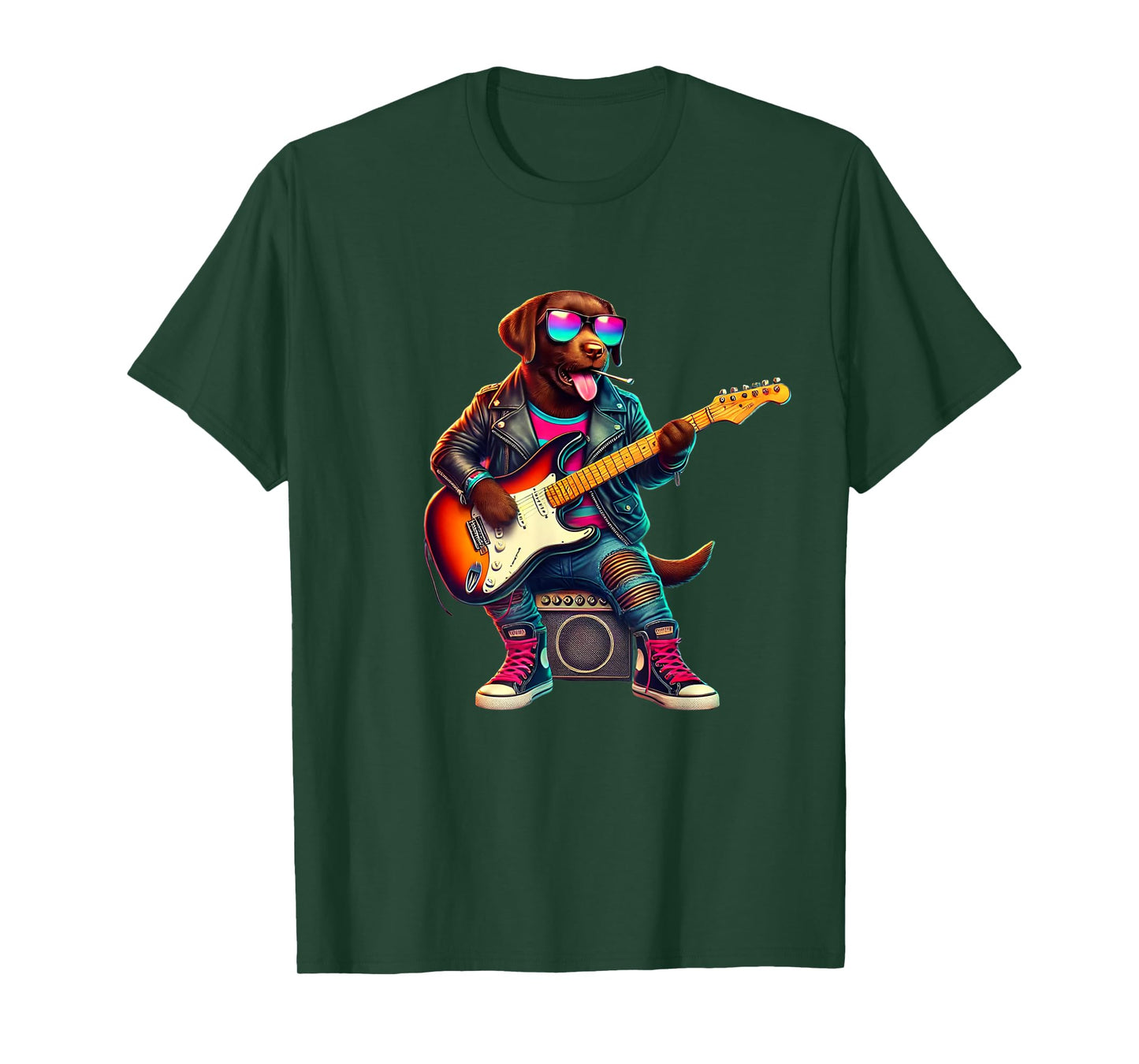 Chocolate Lab Electric Guitar Funny Dog Rock Band Musician T-Shirt for Men Women Kids