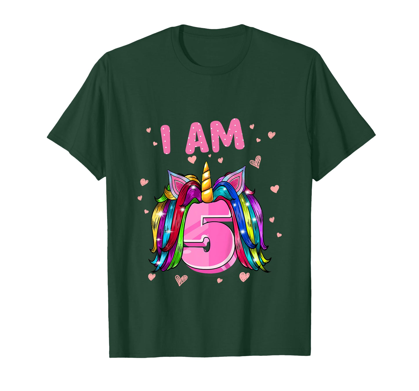 Girl 5th Birthday Unicorn I Am 5 T-Shirt
