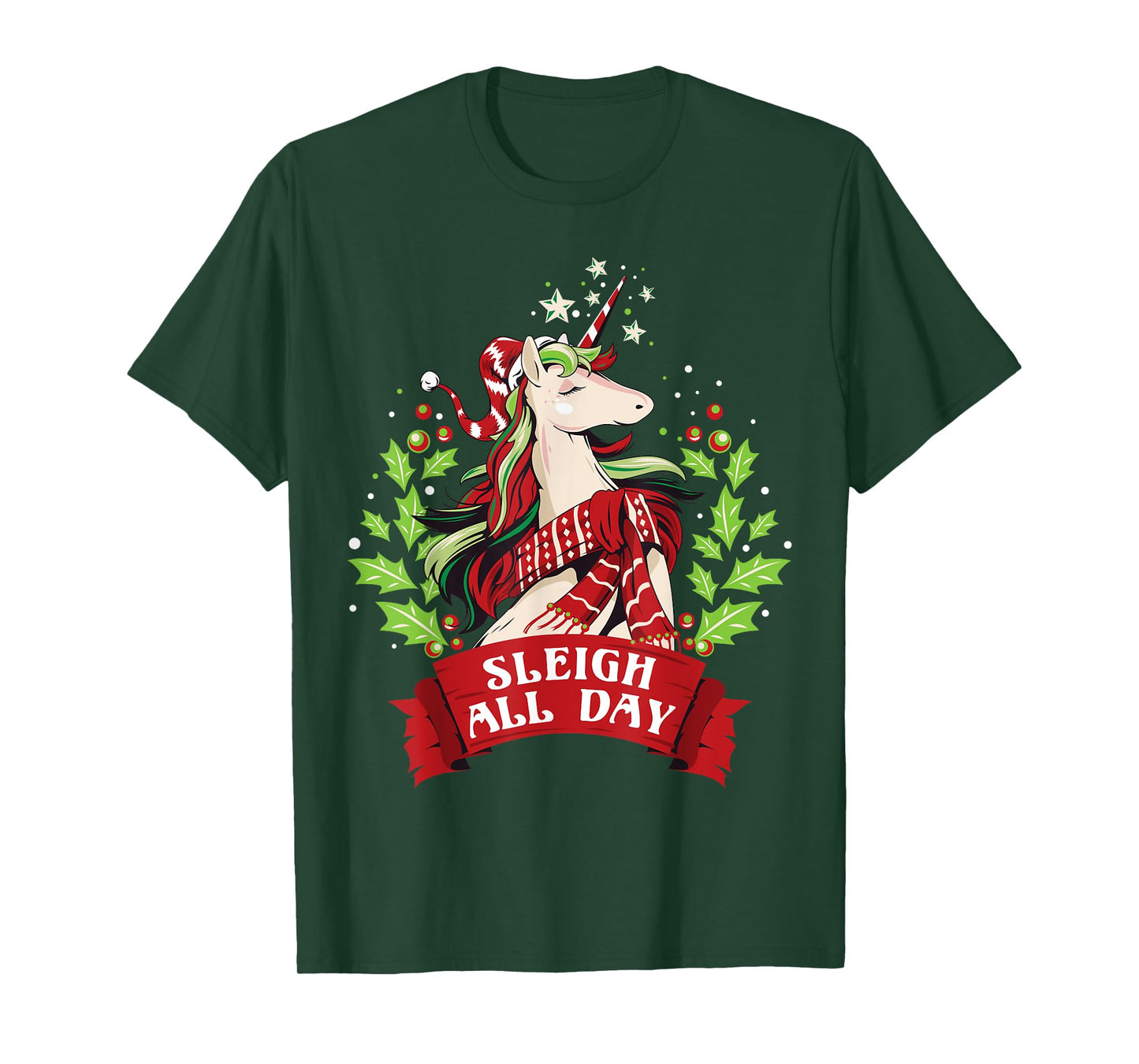 Sleigh All Day Cute Santa Unicorn Christmas T-Shirt