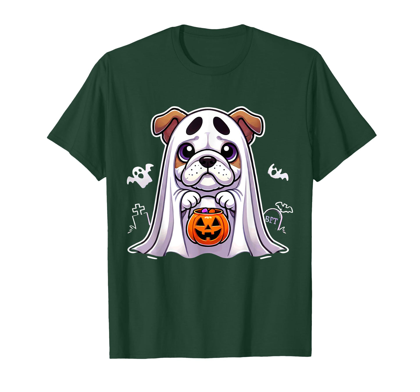 Bulldog Ghost Halloween Dog Men Women Kids T-Shirt