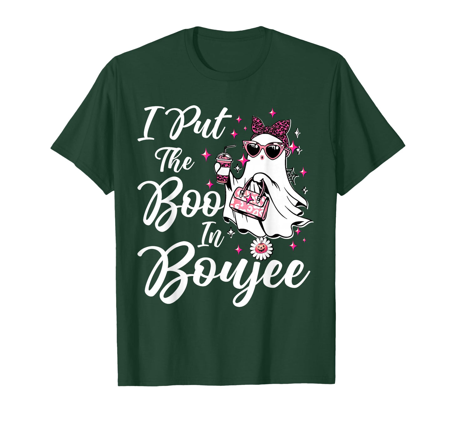 I Put The Boo in Boujee Ghost Funny Pink Leopard Halloween T-Shirt