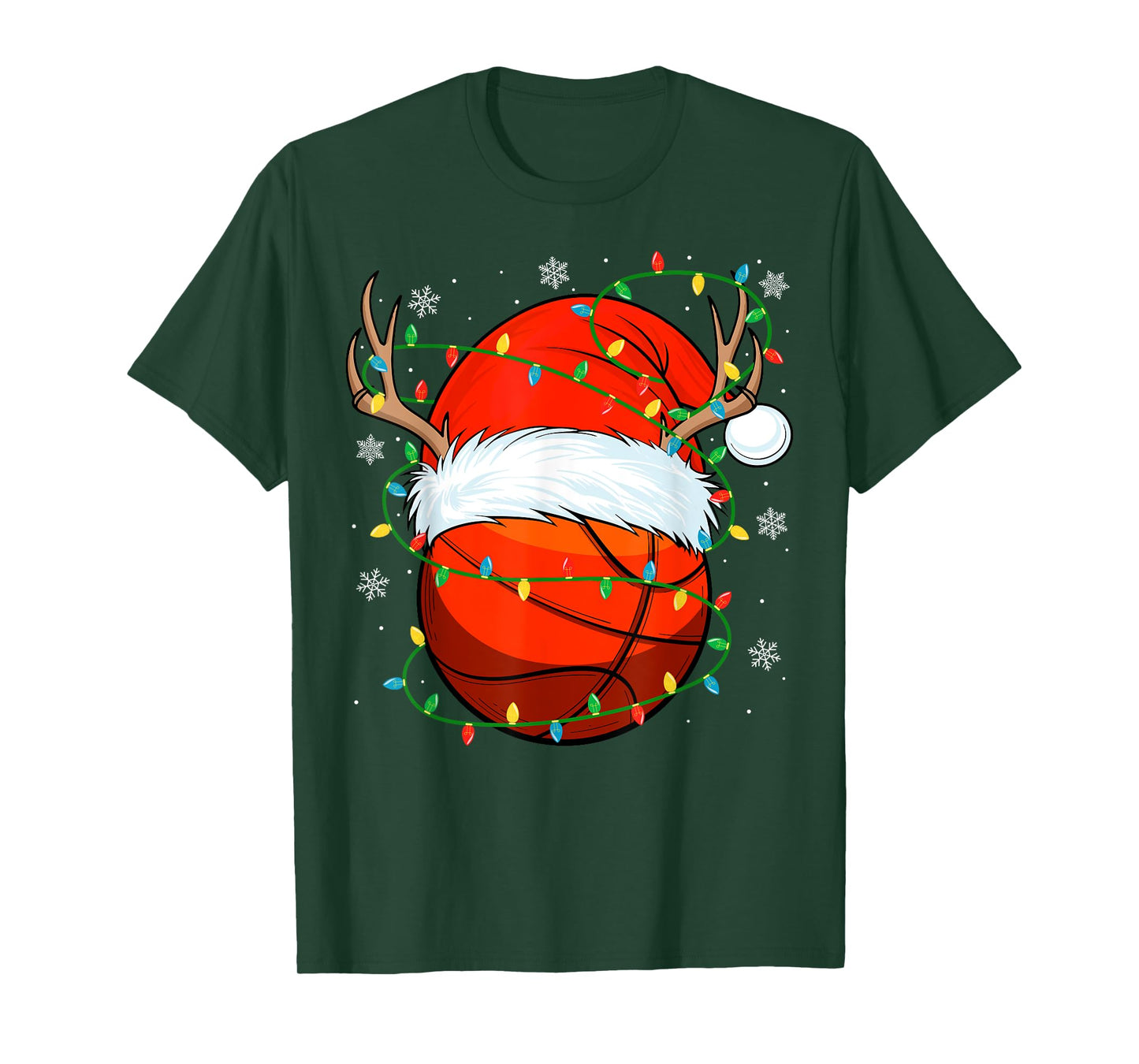 Santa Basketball Ball Xmas Lights Christmas Basketball T-Shirt