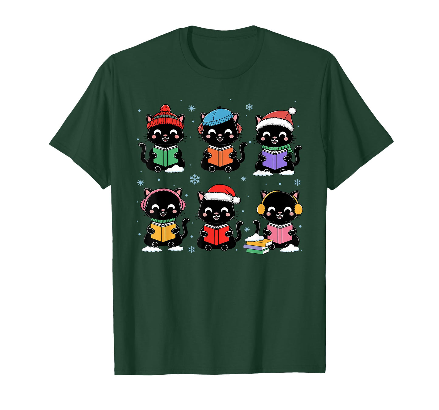 Black Cat Reading Book Christmas for Bookworm Cat Lover Xmas T-Shirt