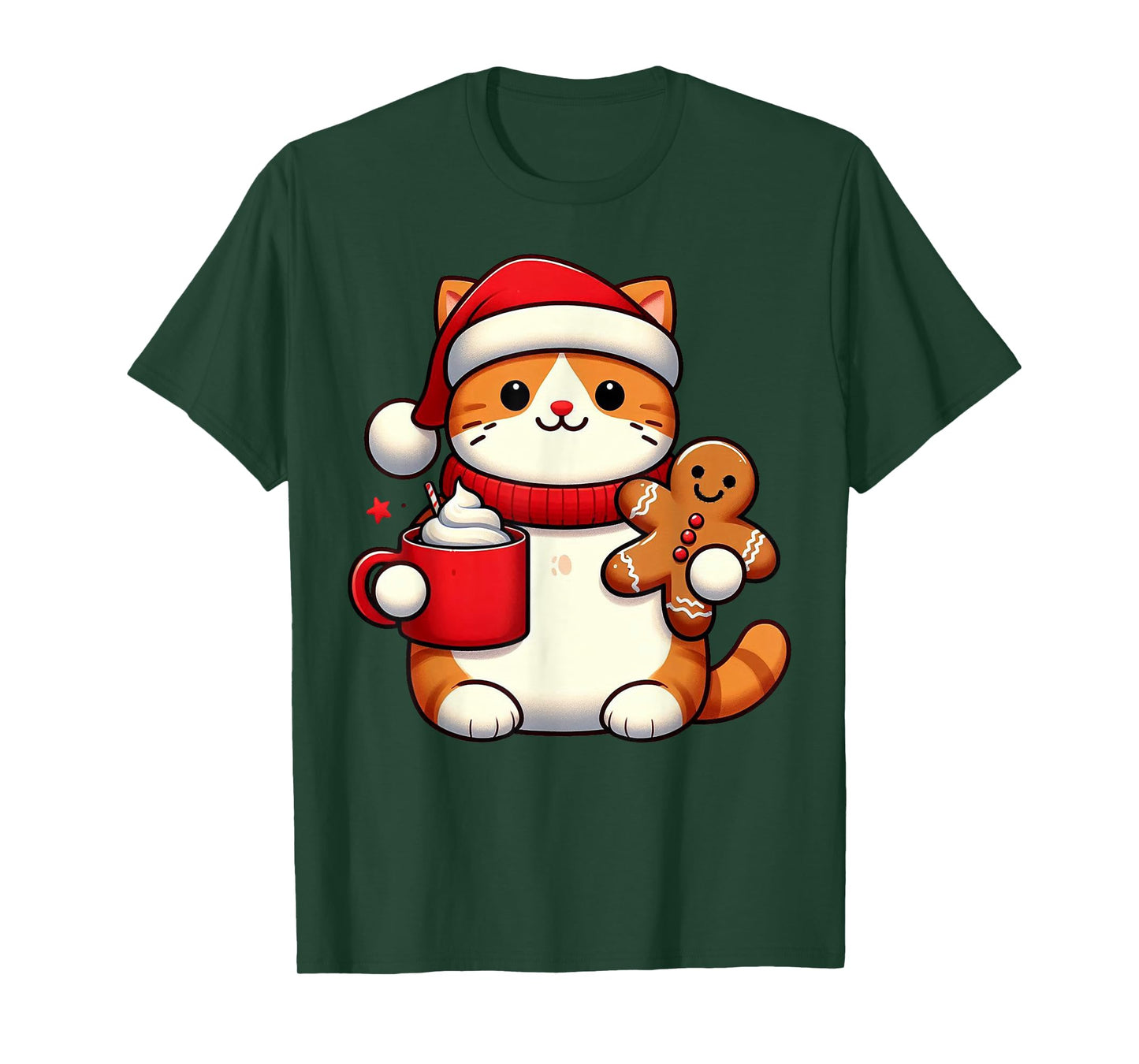 Cat Santa Hat Christmas Holiday Xmas Coffee Gingerbread T-Shirt for Men Women