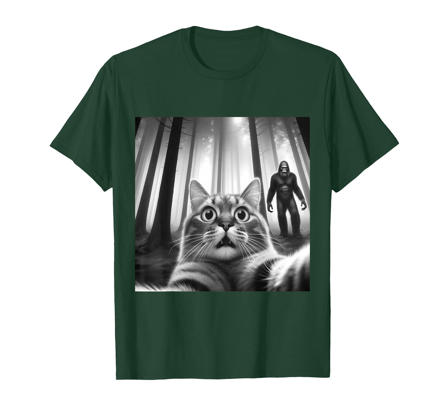 Funny Scared Cat Selfie with Bigfoot Cat Lovers Halloween T-Shirt