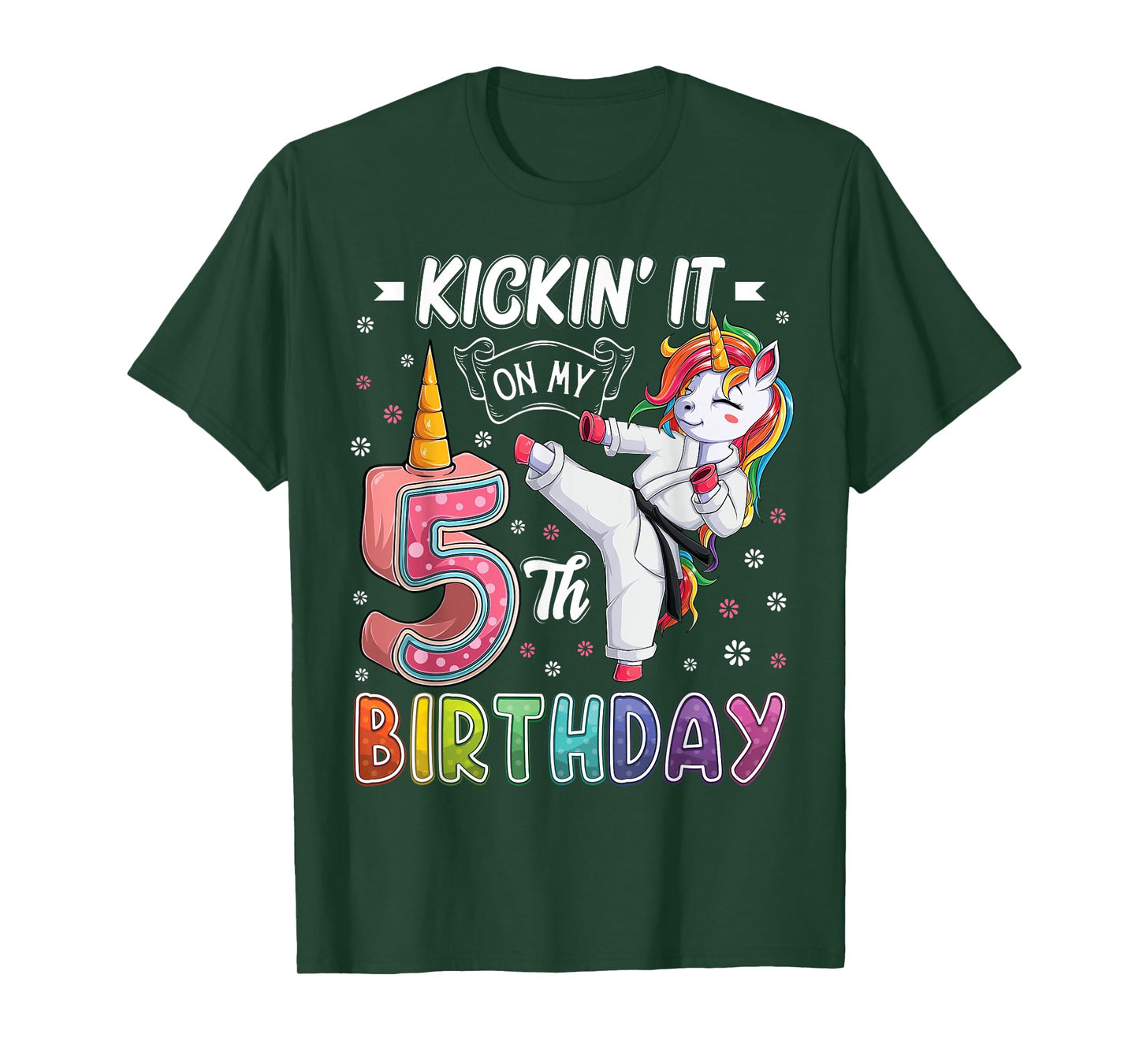 Unicorn Karate 5th Birthday Five 5 Years Old Taekwondo Kids T-Shirt