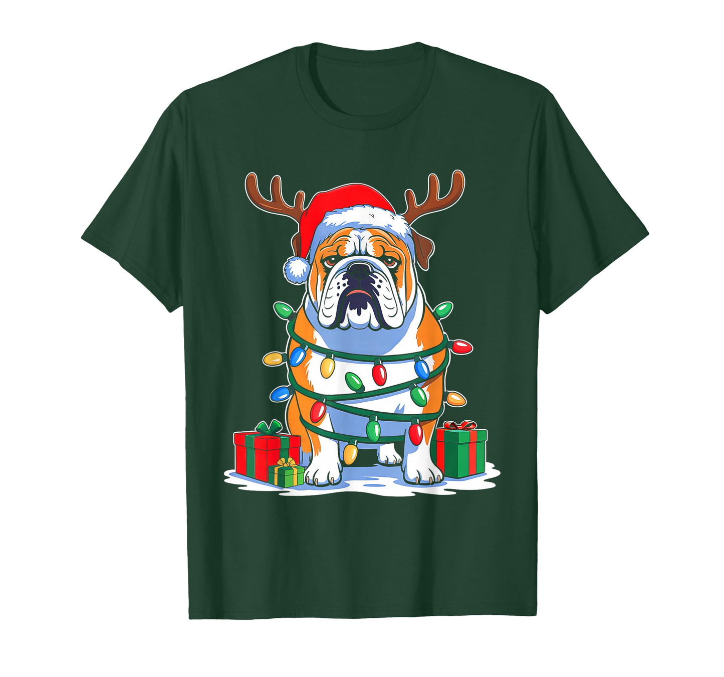 English Bulldog Dog Tree Christmas Lights Funny Xmas Pajamas T-Shirt