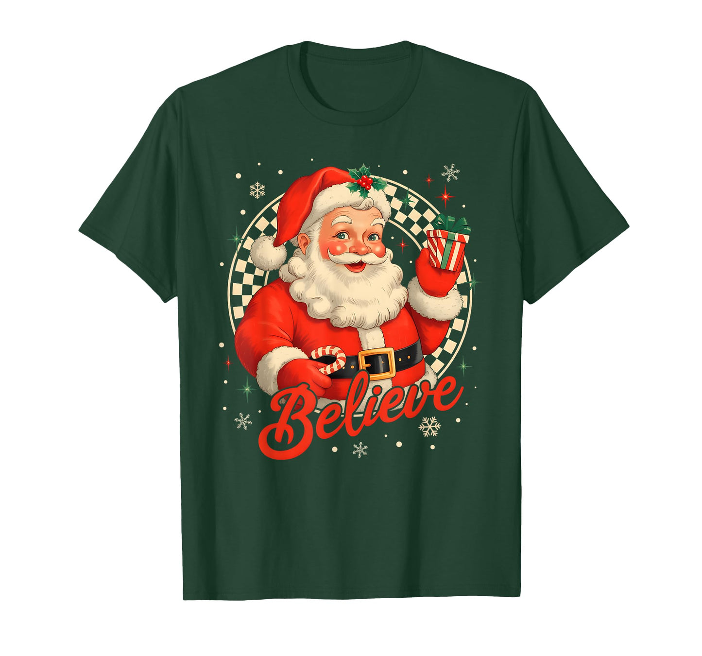 Vintage Santa Claus Believe Christmas Men Women Boys Girls T-Shirt