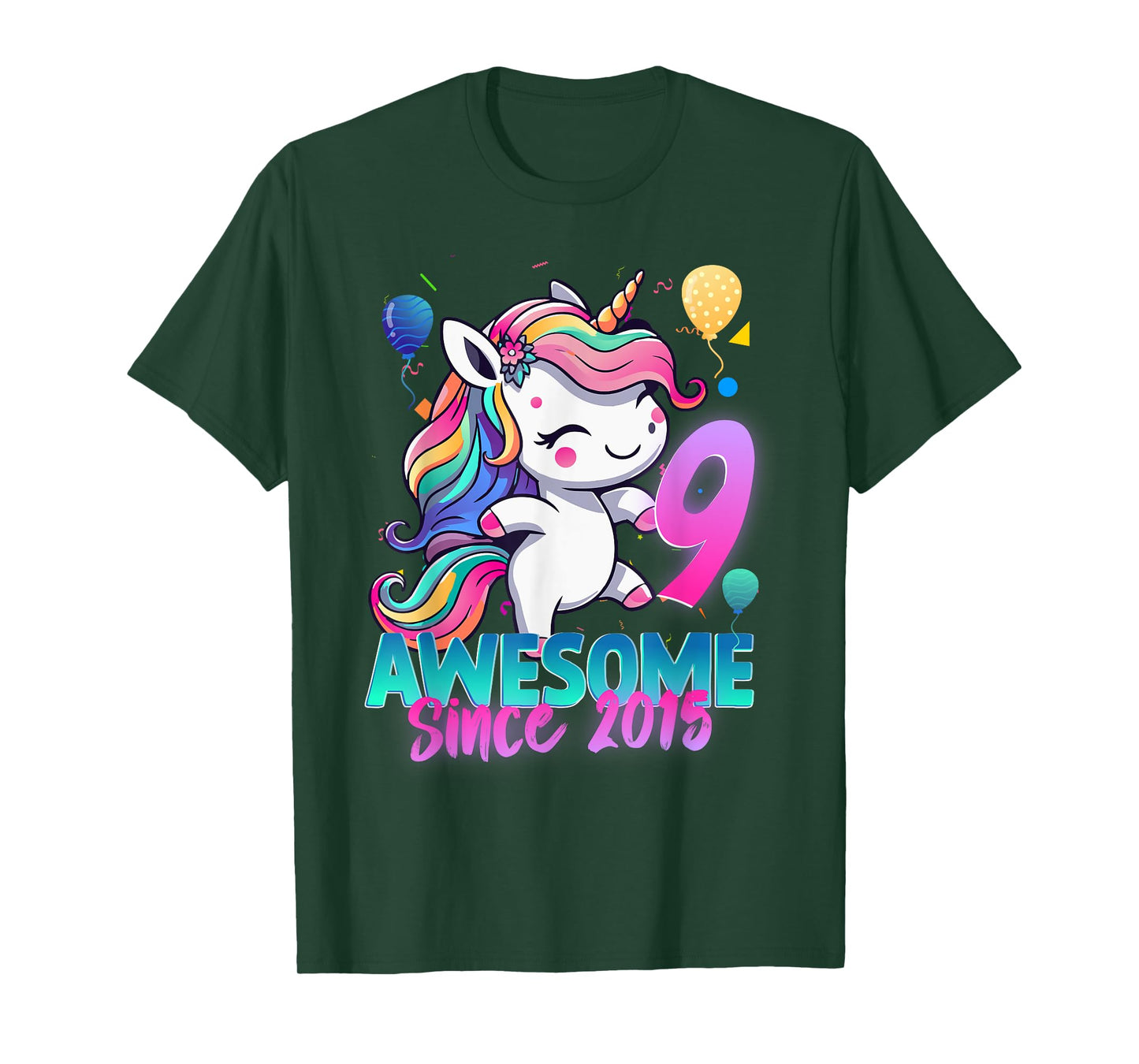9th Birthday Girl Awesome Since 2015 9 Years Old Unicorn T-Shirt