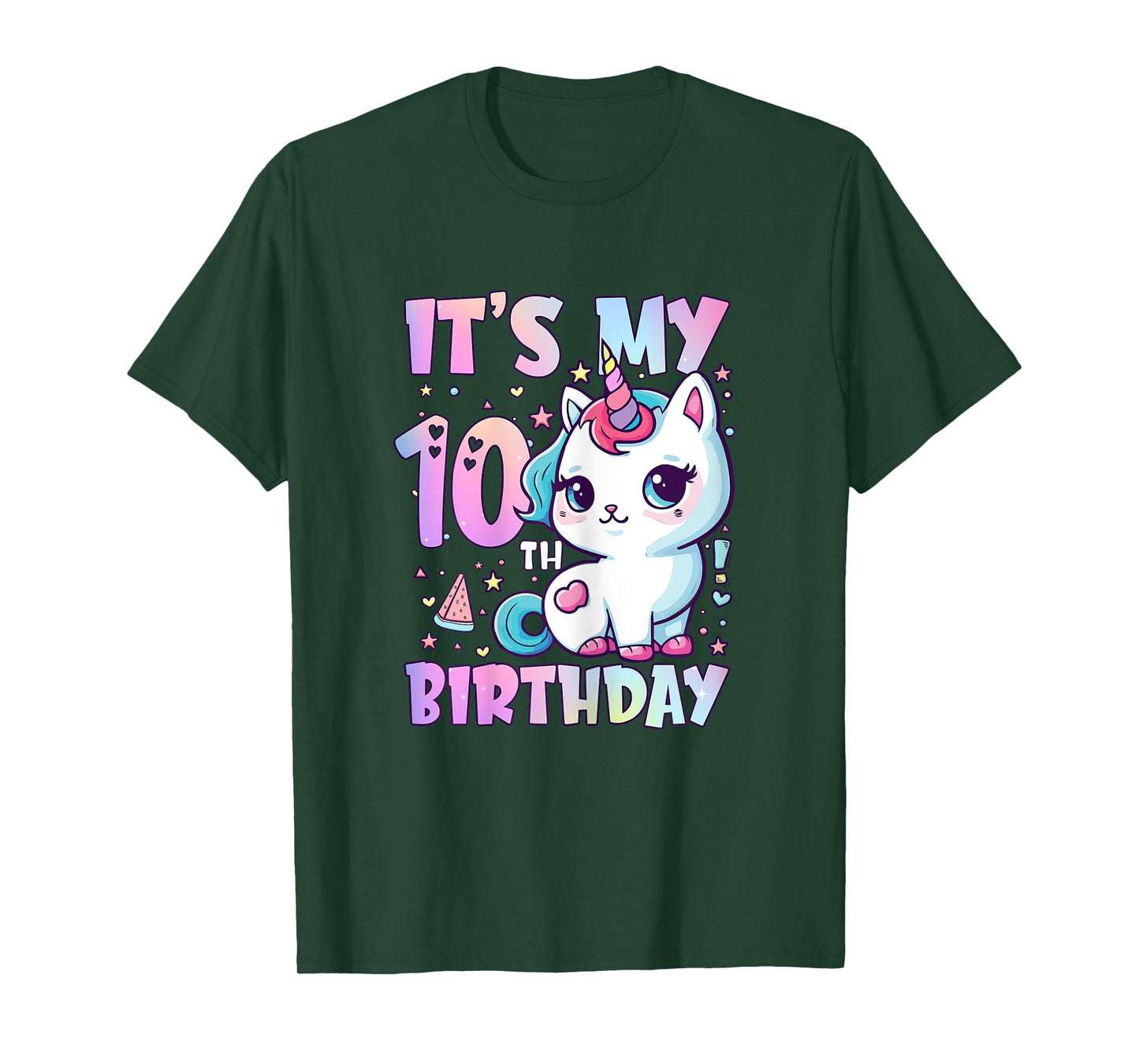 10th Birthday Shirt Girls 10 Year Old Cat Unicorn Birthday T-Shirt
