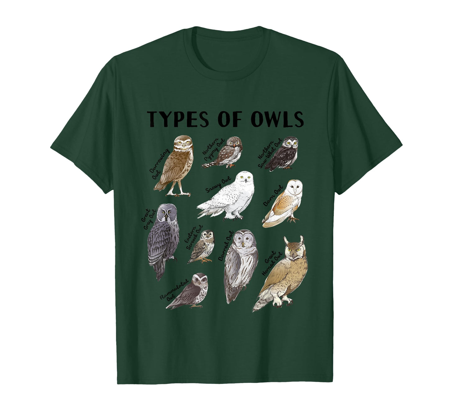 Types of Owls Educational Collection Cute Owl Lover T-Shirt
