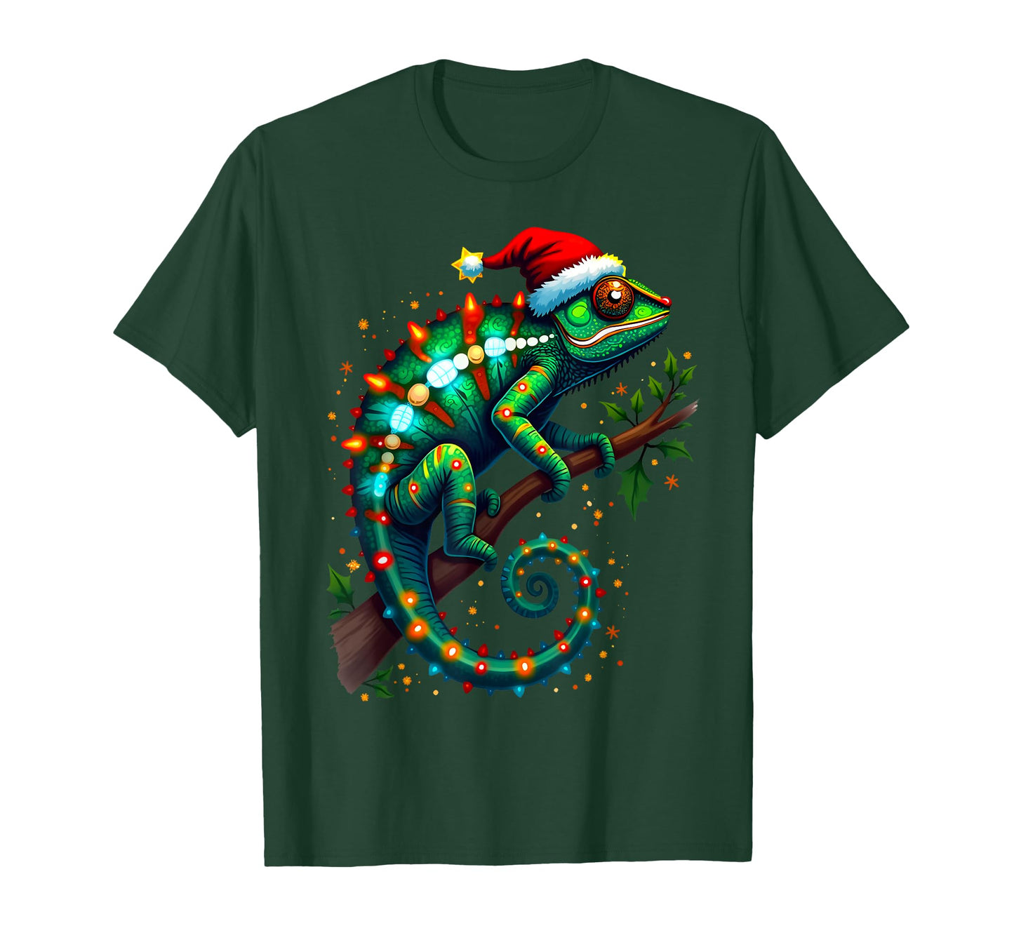 Chameleon Santa Hat Lights Christmas Cute Xmas Pajama T-Shirt